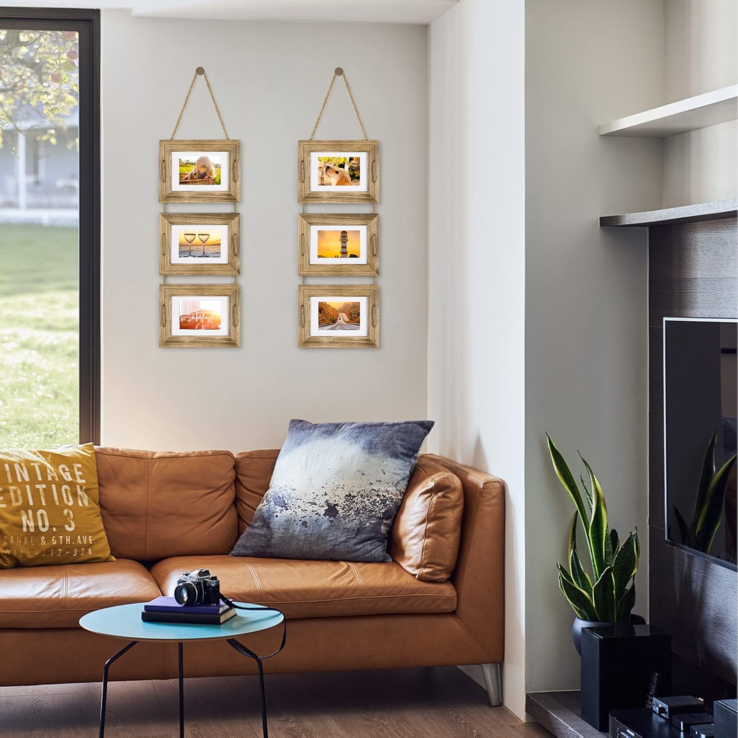 DLQuarts 5x7 Hanging Picture Frames Collage Wall Decor, 3-Frame Set, 3.5x5 with Mat or 5x7 Without Mat, Rustic Solid