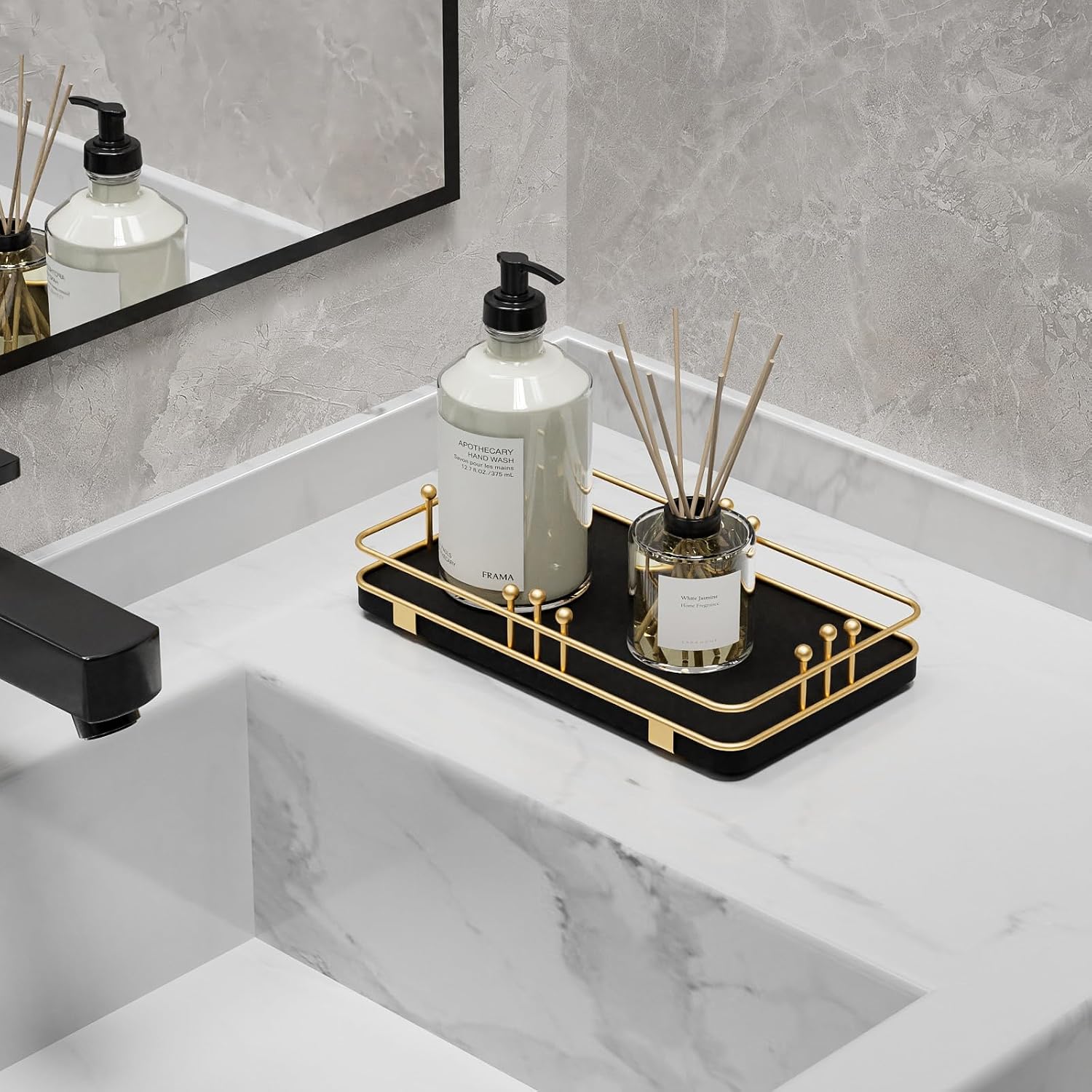 Kitchen Tray for Soap Dispenser Spice Salt / 7.9 x 4.4 x 1.6 / Black + Gold