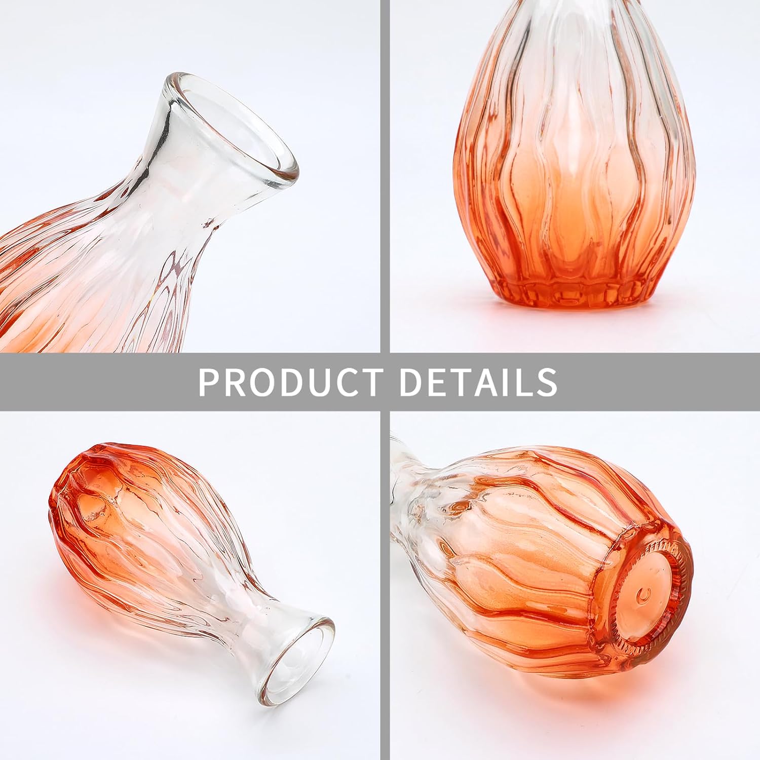 Glass Bud Vases / Orange / Set of 4