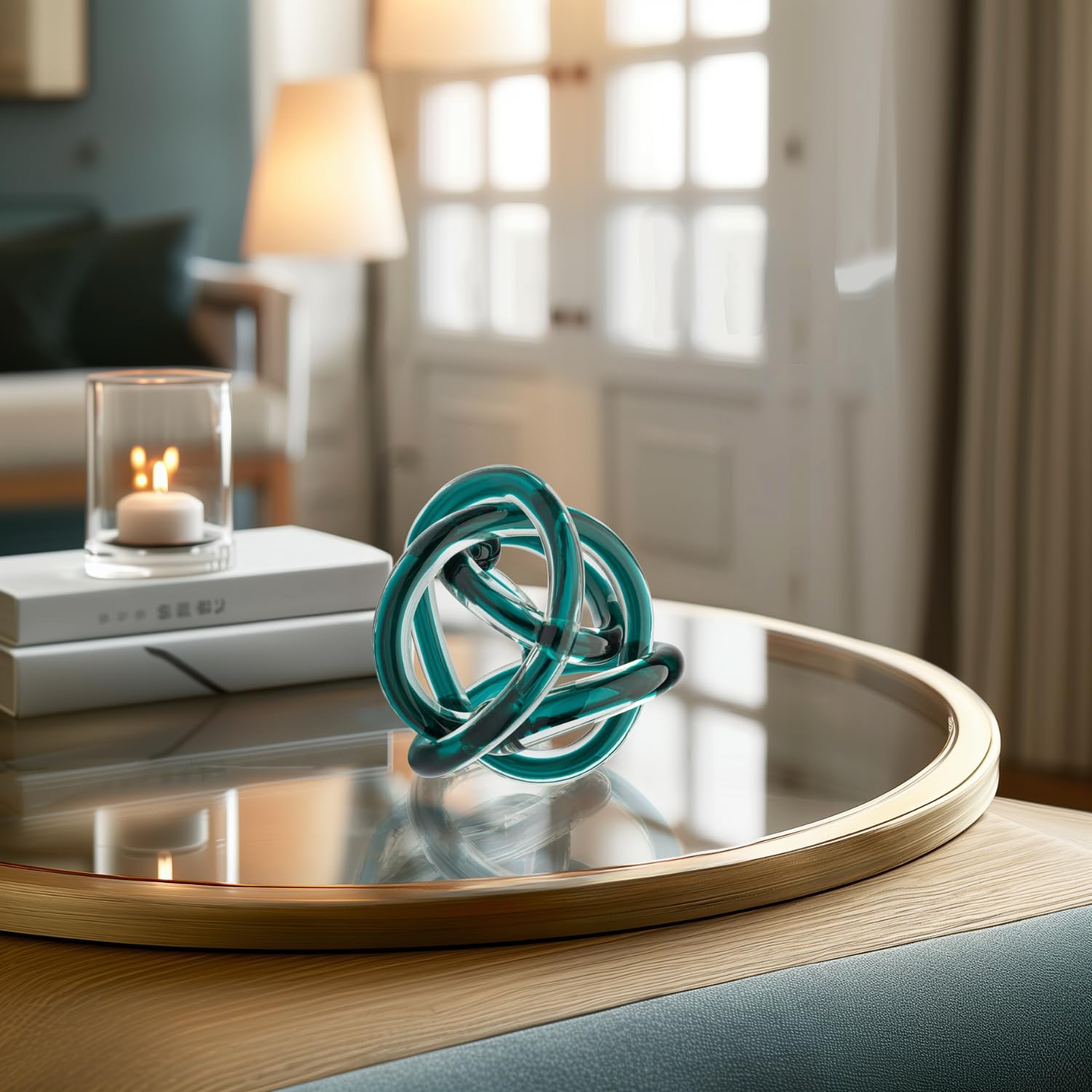 Glass Art Knot Decor Ball / 3-inch Diameter / Teal / 3 Inch