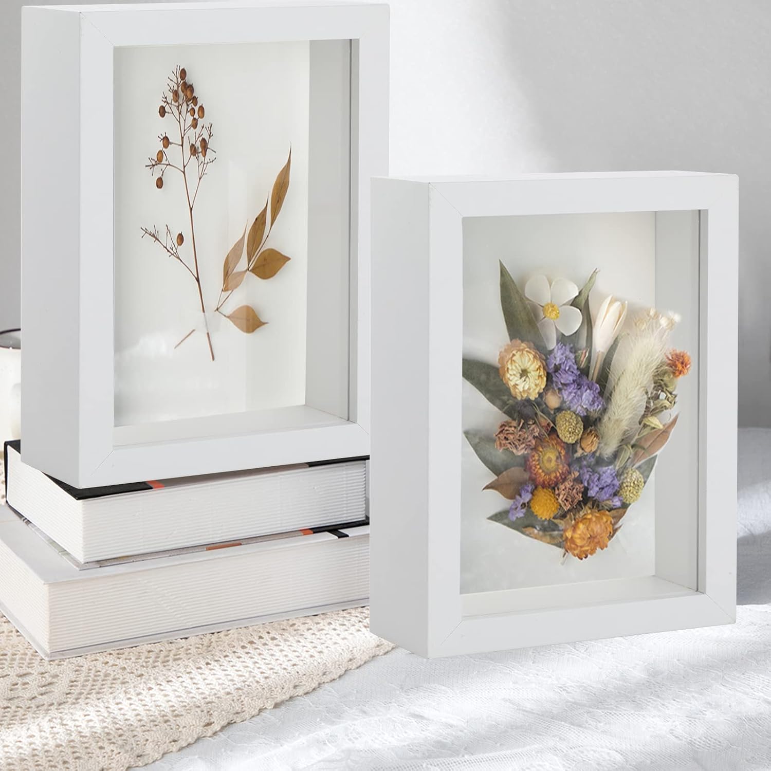 2pcs 7x9 Shadow Box Frame, 3D Picture Frame Display Cas with Real Transparent Glass for Photos, Memorabilia, Crafts