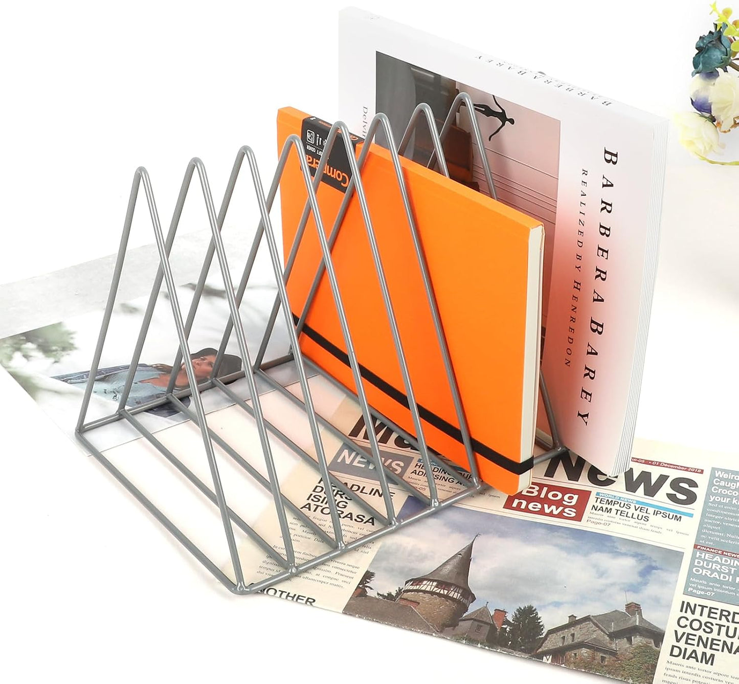 Vinyl Record Holder Storage, 9 Slot Metal Magazine Book Album Display Rack, Stylish Triangle Desktop File Sorter