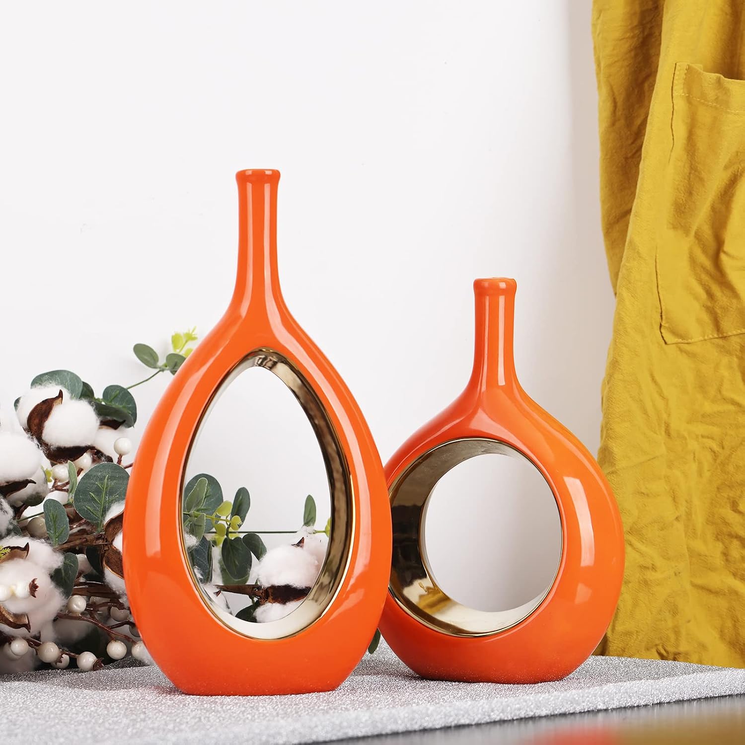 Modern Vases / Ceramic Orange and Gold Vase / Orange Gold / Set of 2