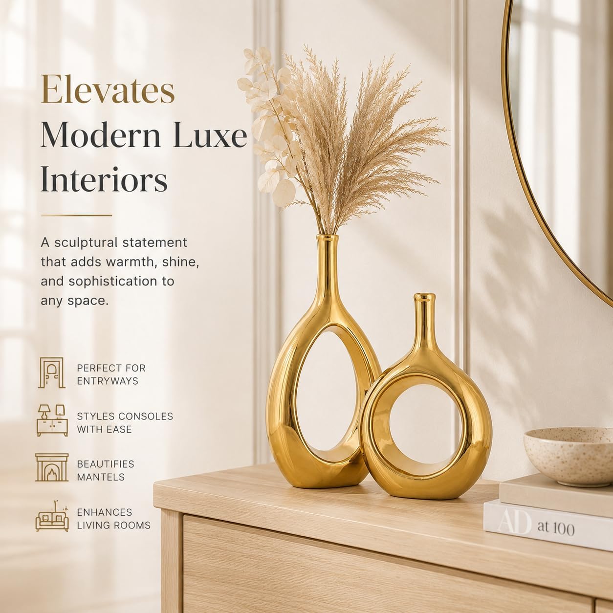 Ceramic Vase Set 2 / Glossy Gold
