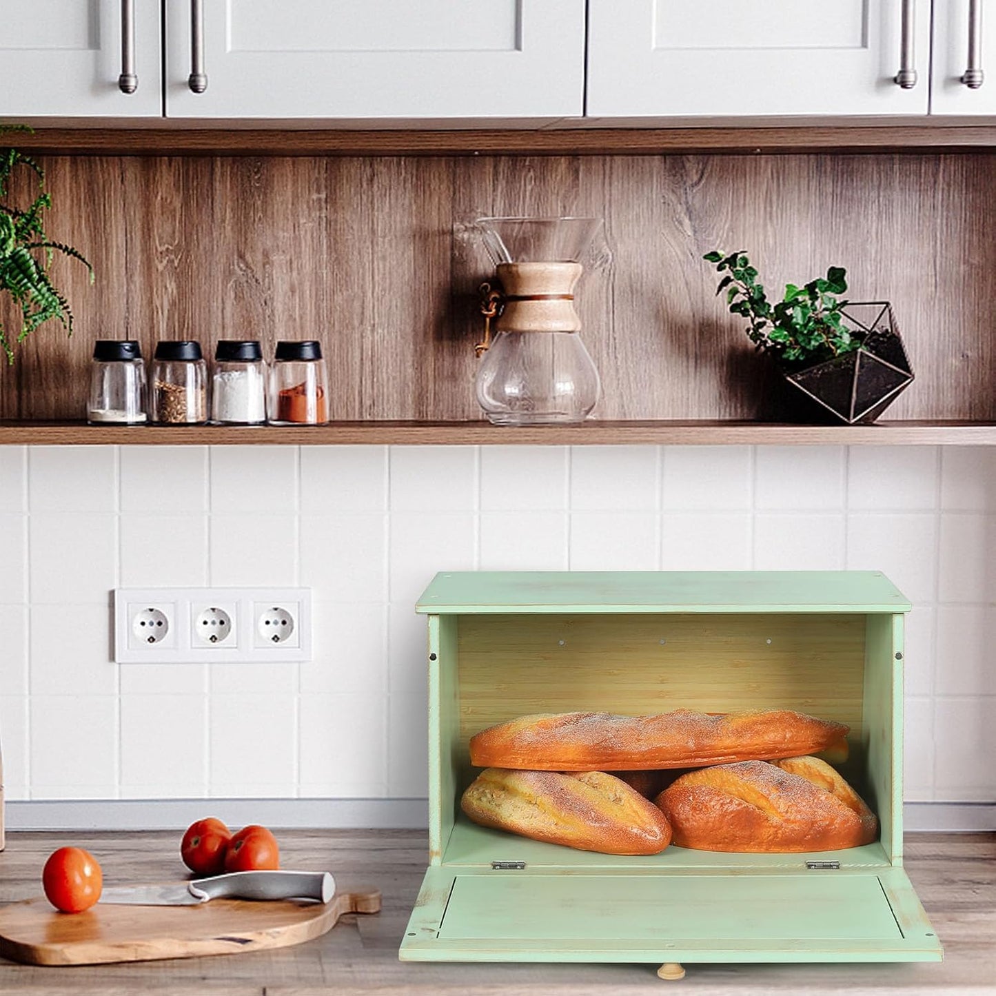 HOMEKOKO Large Wood Bread Box for Kitchen Counter, Retro Design Single Layer Bamboo Large Capacity Food Storage Bin