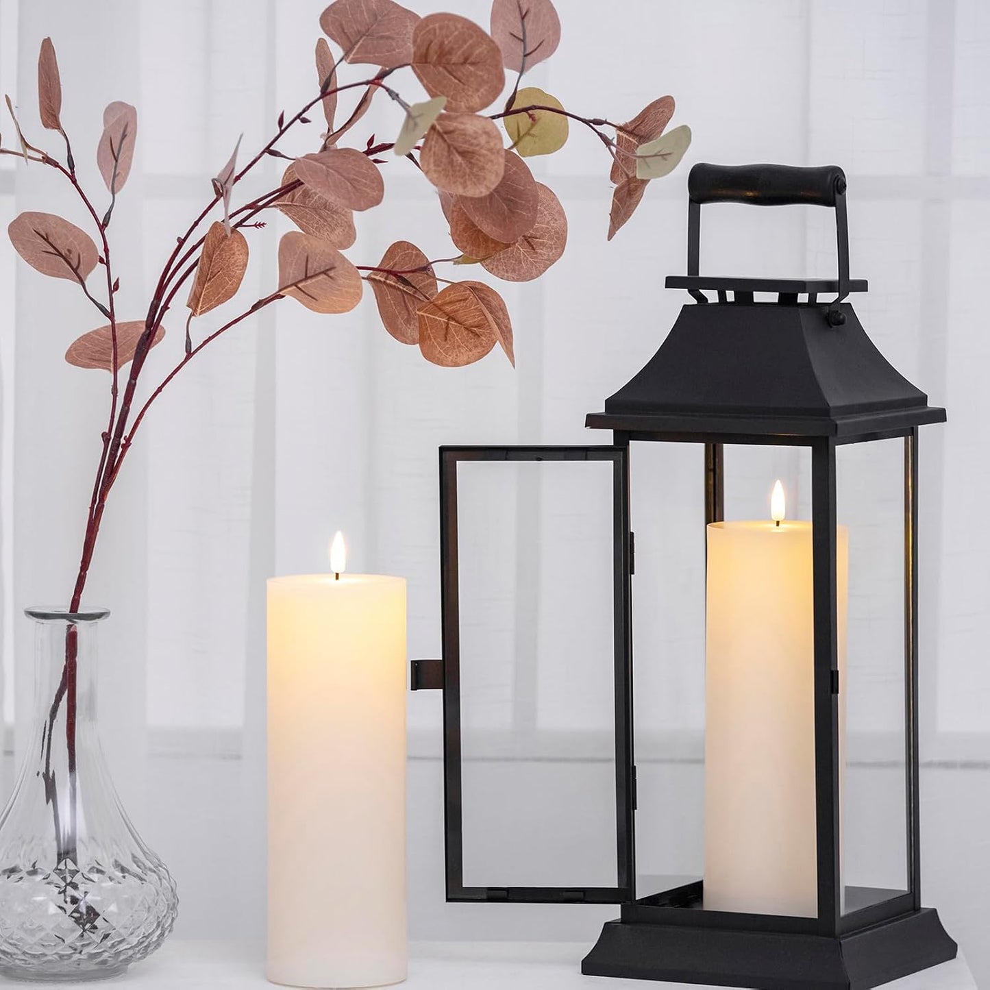 volnyus Flameless Candles Set of 2 (3x9 inch) Flickering LED Wax Candles Battery Operated with Remote Control Timers