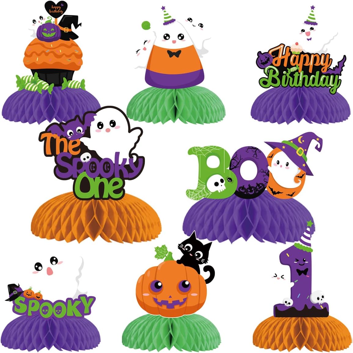 Halloween 1st Birthday Centerpieces Orange Purple Green Black the Spooky One Birthday Decorations Girl Boy Halloween Honeycomb Centerpieces Decorations First Birthday Table Topper Party Favor Supplies