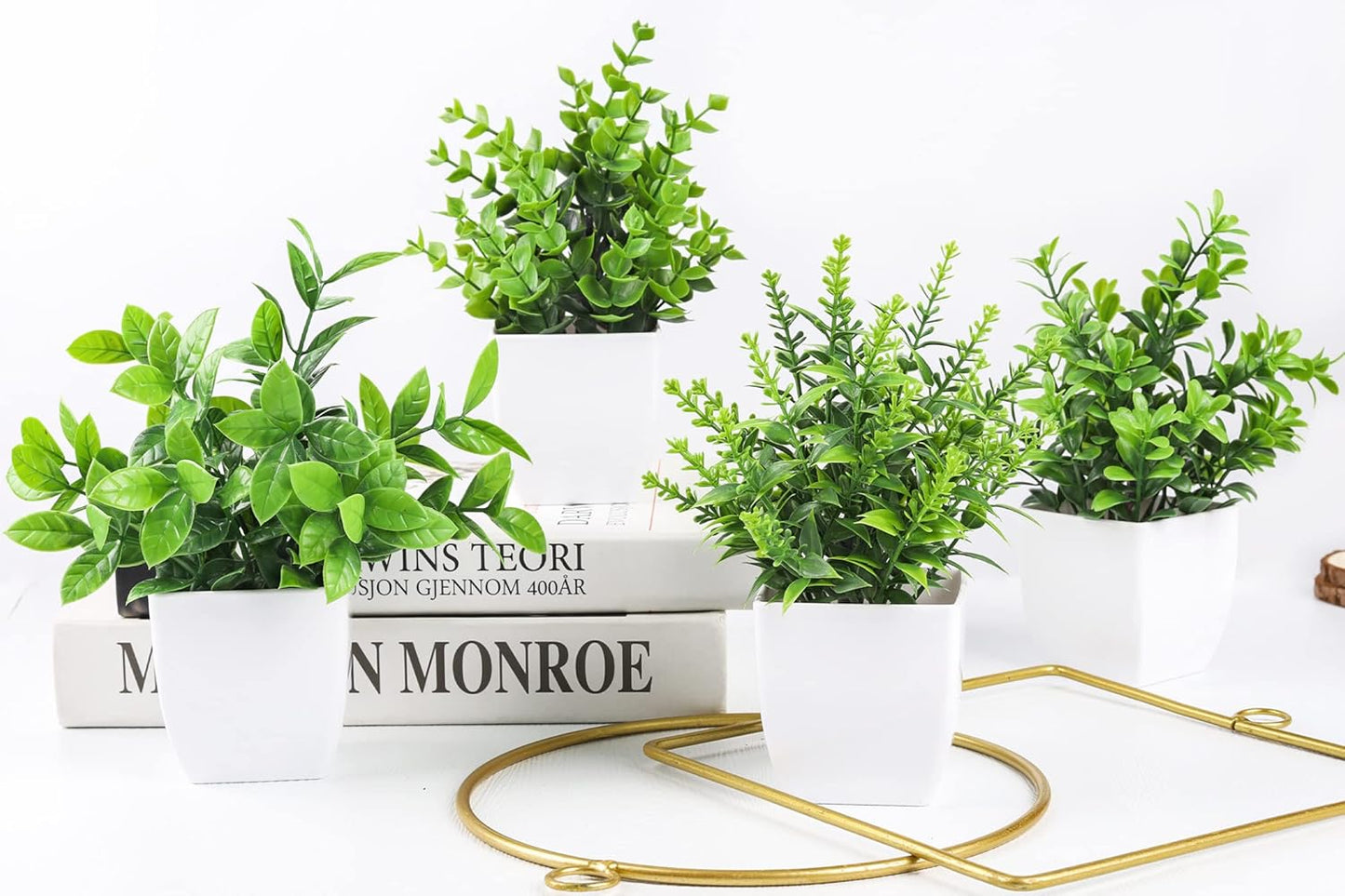 Fake Plants Mini Artificial Greenery Potted Plants / Green / Set of 4
