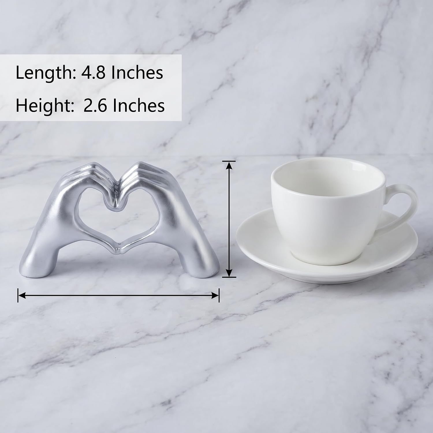 Heart Hands Sculpture Small Shelf Decor Items Resin Love Hand Statue Aesthetic Heart Decor / Silver