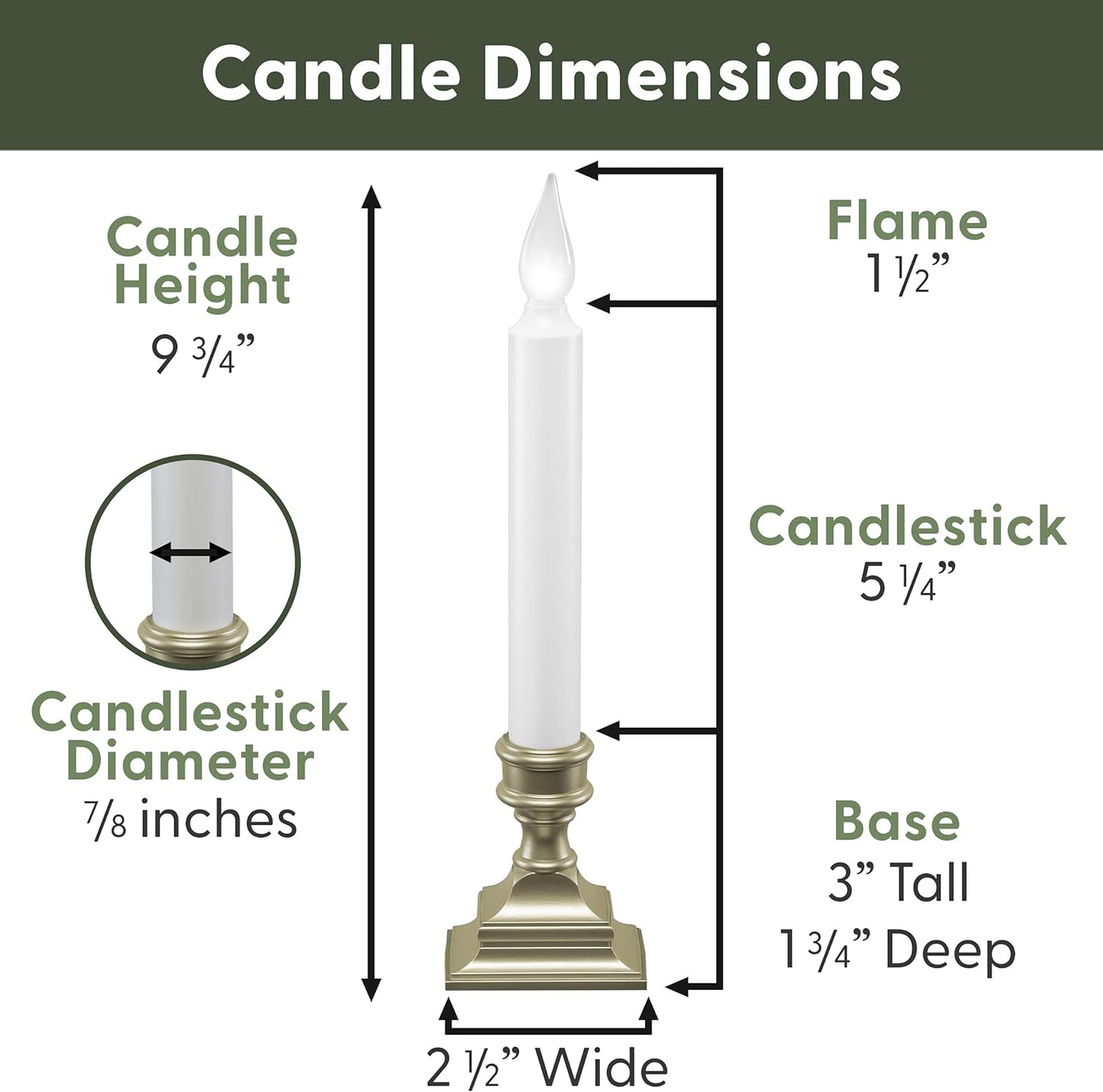 Bright White LED Battery Operated Window Candles, Pewter 4-Pack | Automatic Timer, Bright Hot Spot, Weighted Plastic
