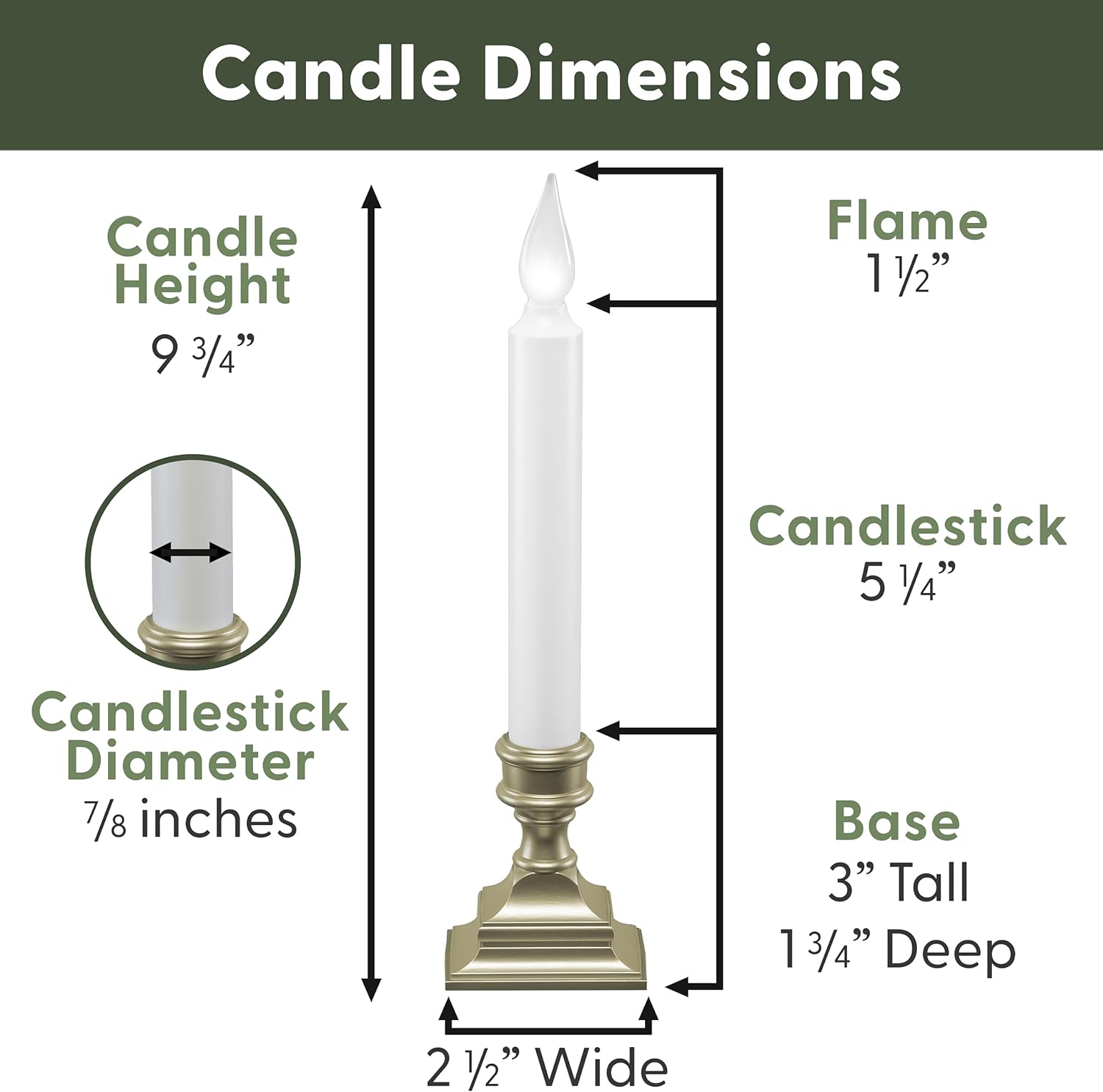 Bright White LED Battery Operated Window Candles, Pewter 4-Pack | Automatic Timer, Bright Hot Spot, Weighted Plastic