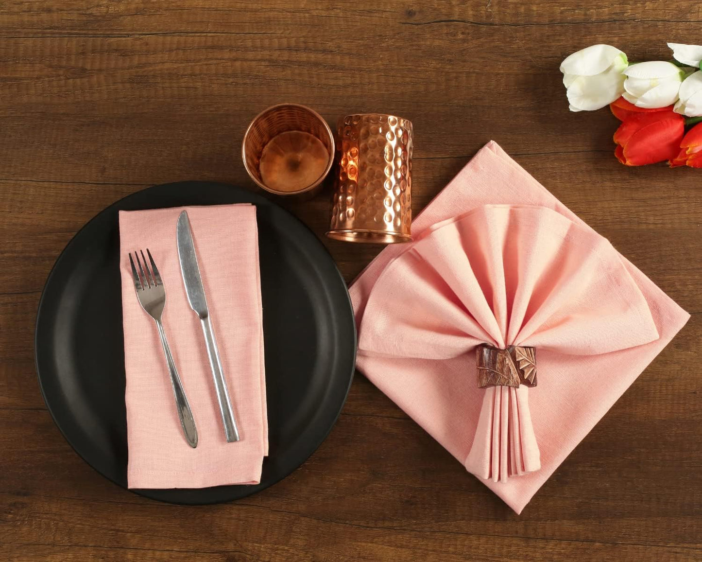 NATURALCRAFT Cloth Napkins Set of 12 Cotton Linen18x18 inch Peach | Washable Reusable Fabric Soft Durable Quality
