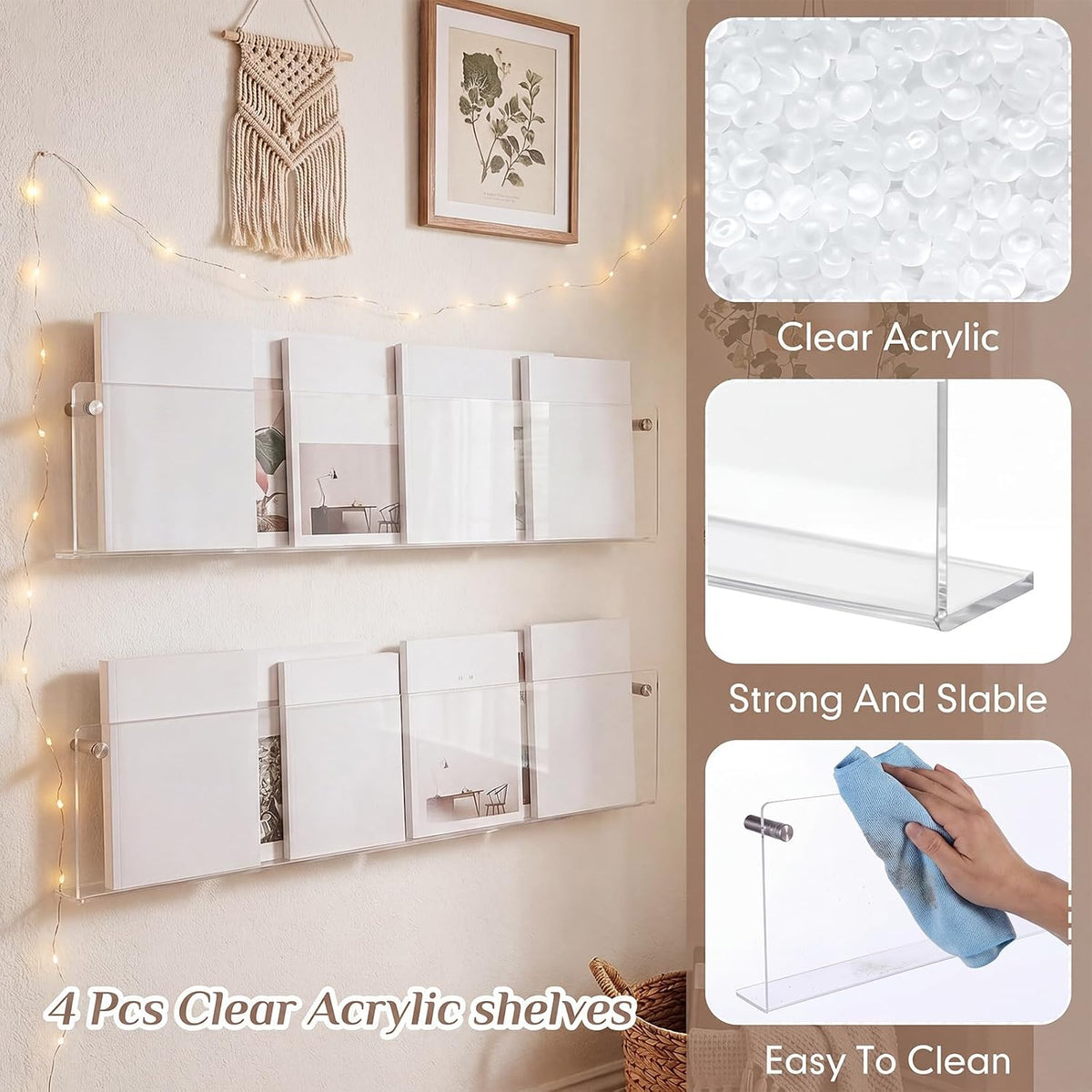 6 Pack Clear Acrylic Magazine Holder Brochure Holder Wall Mount Hanging Bookshelf Literature Storage Rack for Document