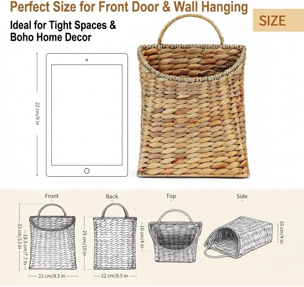 Water Hyacinth Hanging Woven Basket / 13 x 8.5