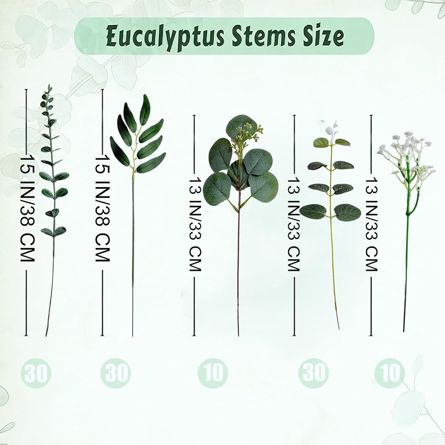 5 Kinds Faux Greenery Stems Bulk / Color 1 / Set of 110
