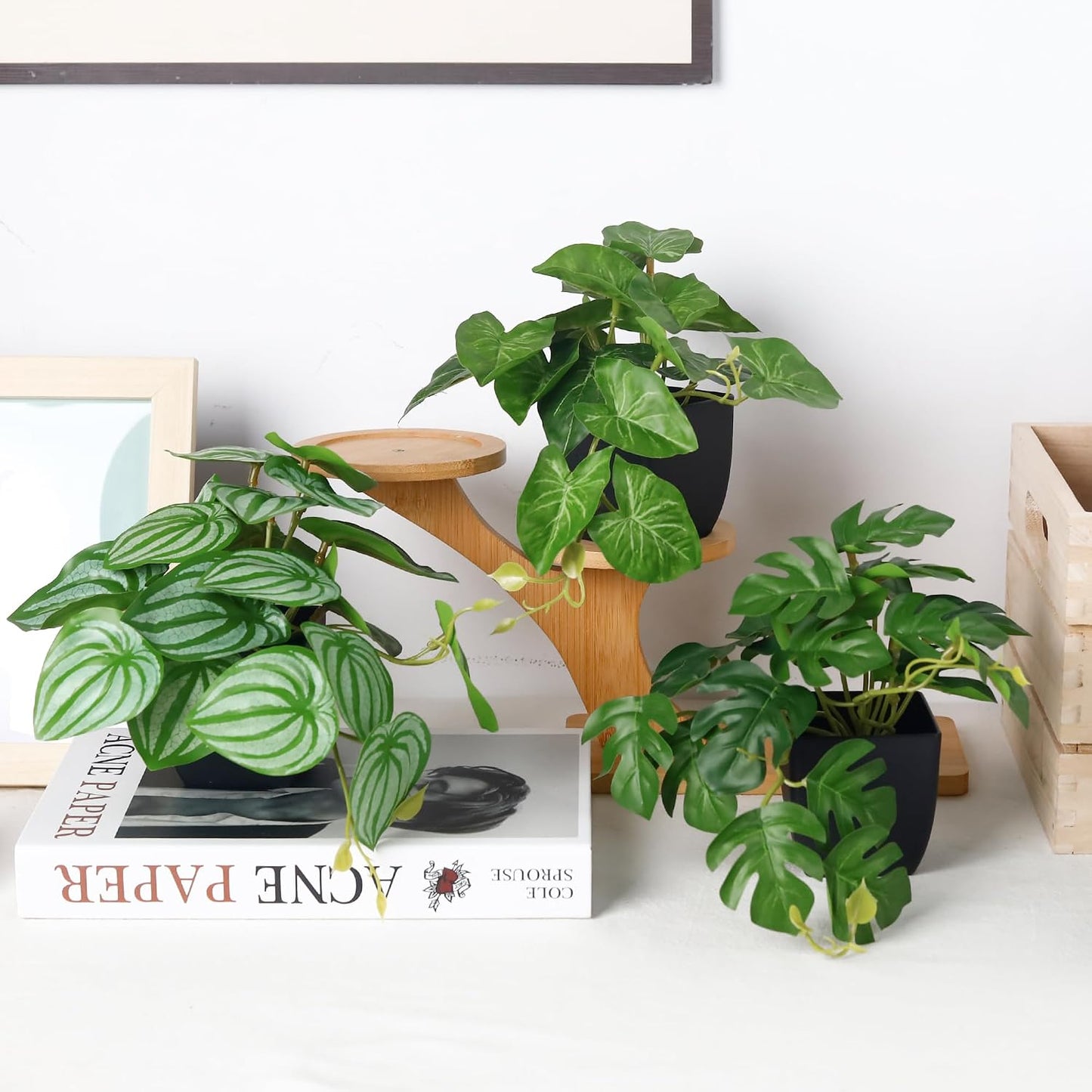 Small Fake Plants Artificial Mini Faux Plants / Black / Set of 4