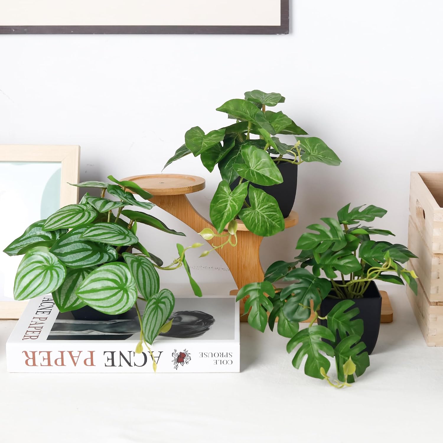 Small Fake Plants Artificial Mini Faux Plants / Black / Set of 4