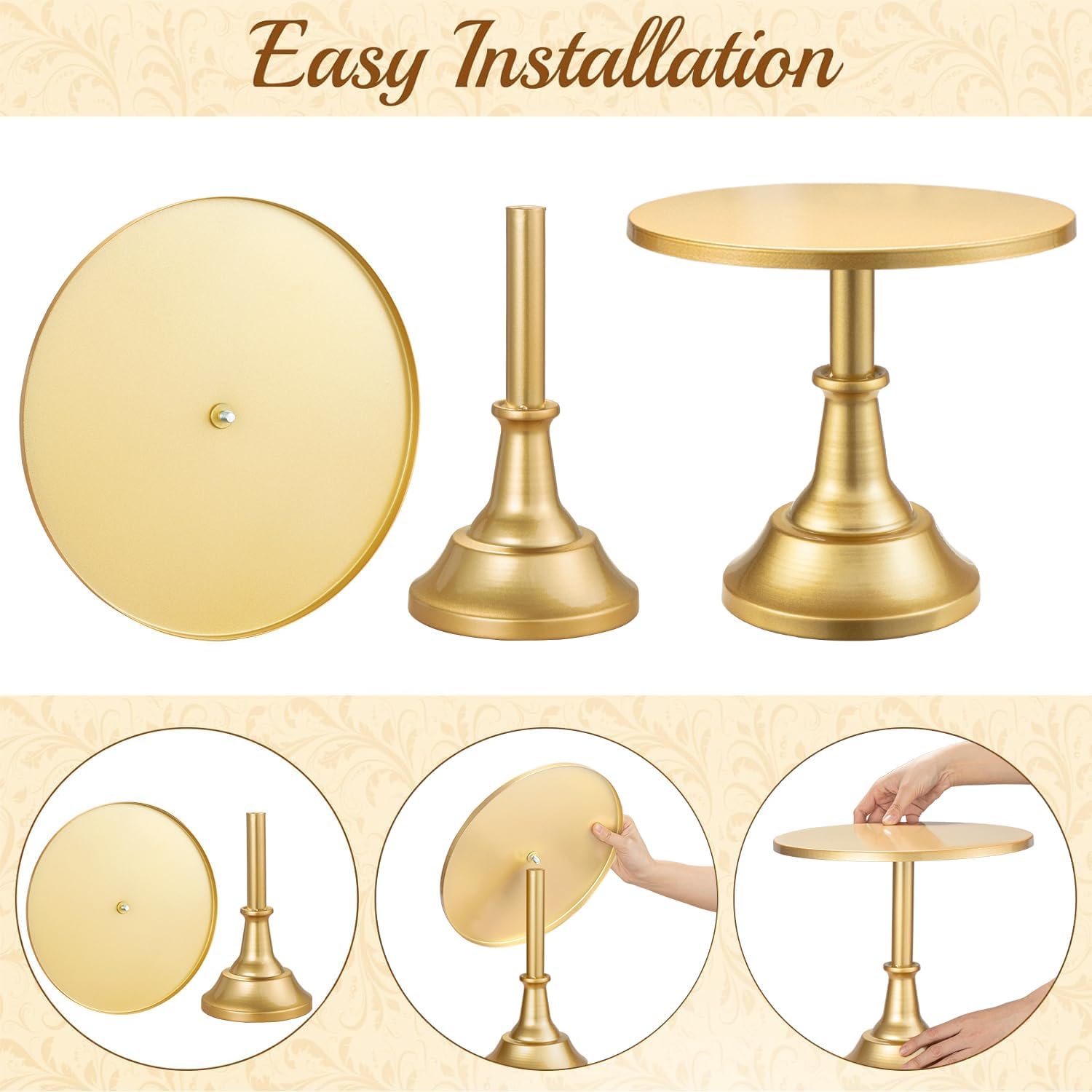 HBlife 3 PCS Gold Cake Stand Set (8"/10"/12" Cake Plate), Metal | Interchangeable Bases&Plates, Dessert Table Display