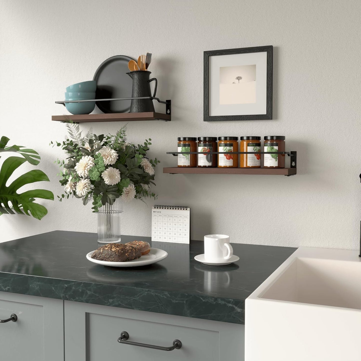 RICHER HOUSE Floating Shelves Bathroom, Small Wall Shelf Over Toilet 2 Set | Wall Mounted Shelves Decor for Bathroom