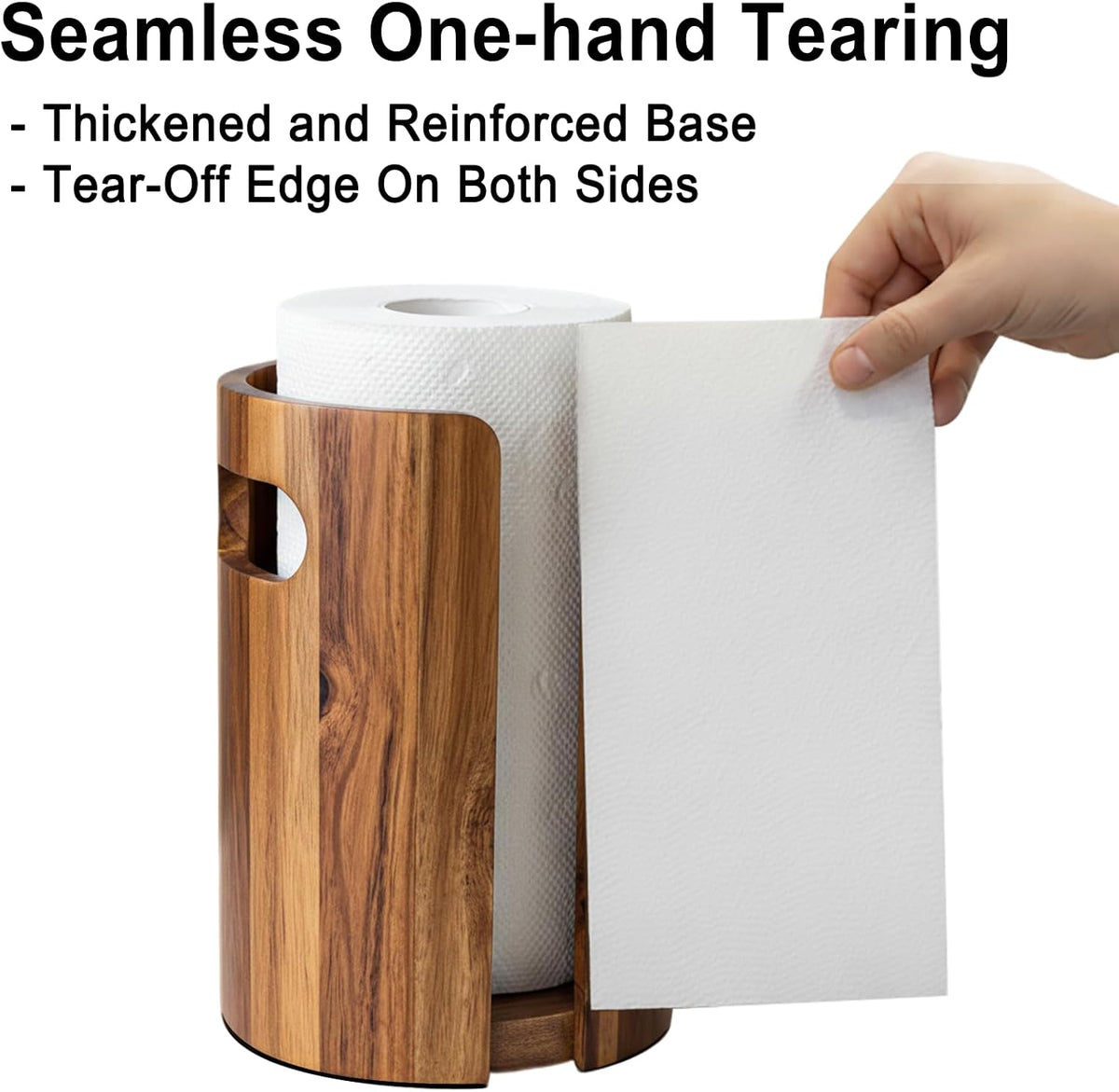 Acacia Wood Paper Towel Holder for Countertop with Splash Guard & Handles | Acacia Wooden Natural Color, Splash Guard