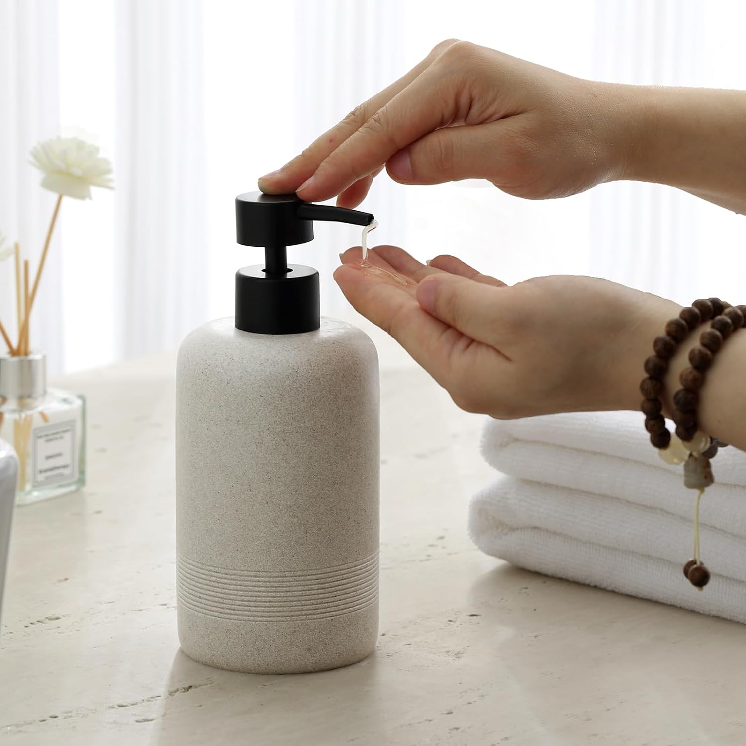 Soap Dispensers,13.53 OZ, 2 PCS,Sandstone Look Beige Empty Bottles | Simple,Refillable Hand Dish Lotion Shampoo and