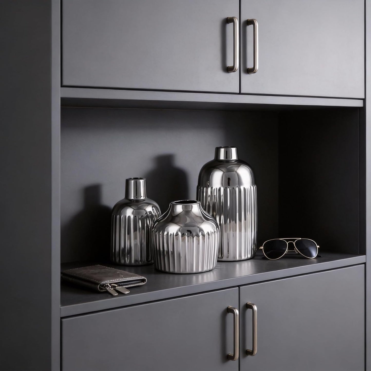 Ceramic Vase 3-Piece Set / Silver