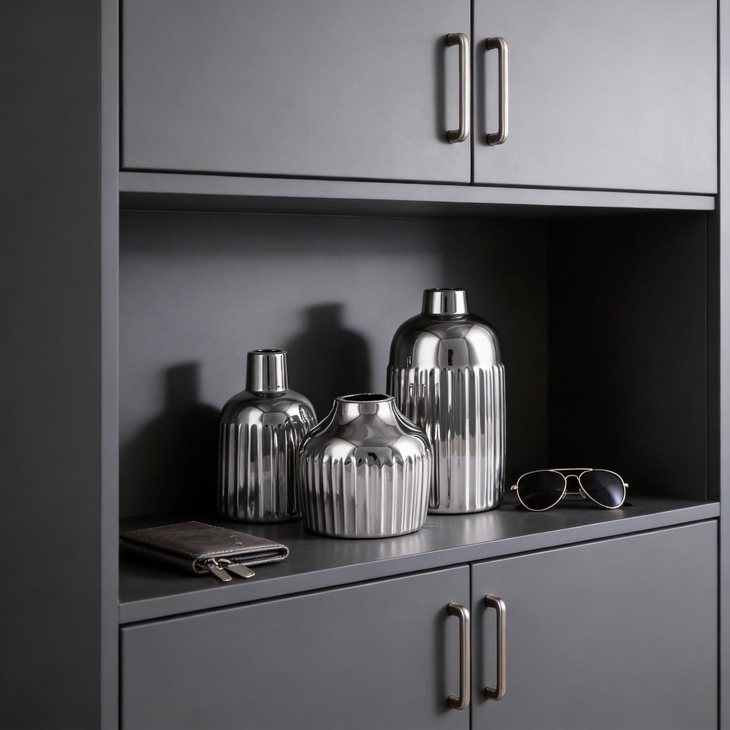 Ceramic Vase 3-Piece Set / Silver