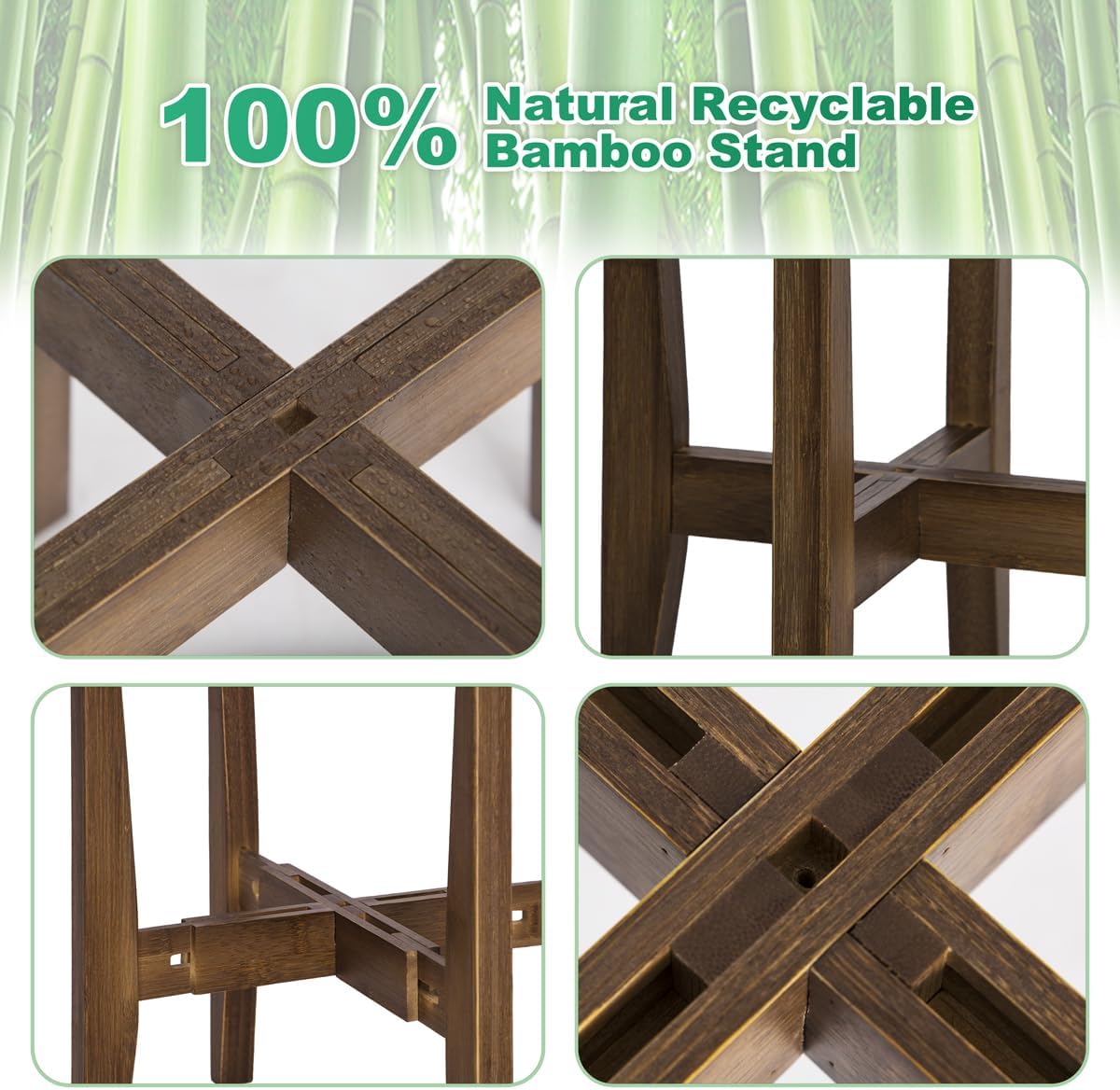 Rnined Plant Stand Indoor, Bamboo Plant Shelf, Adjustable Corner Plants Flower Holders Single Floor Plant Stand, Fits 8