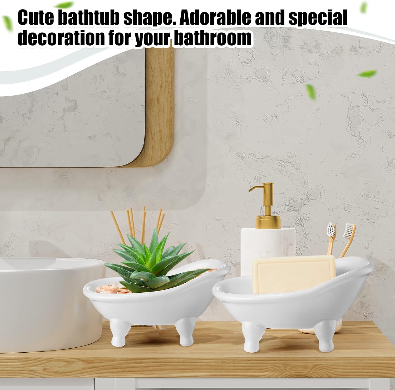 5.6" Mini Bathtub Ceramic Planter Succulent Pot Bonsai Cactus Flower Vase Holder / Set of 8