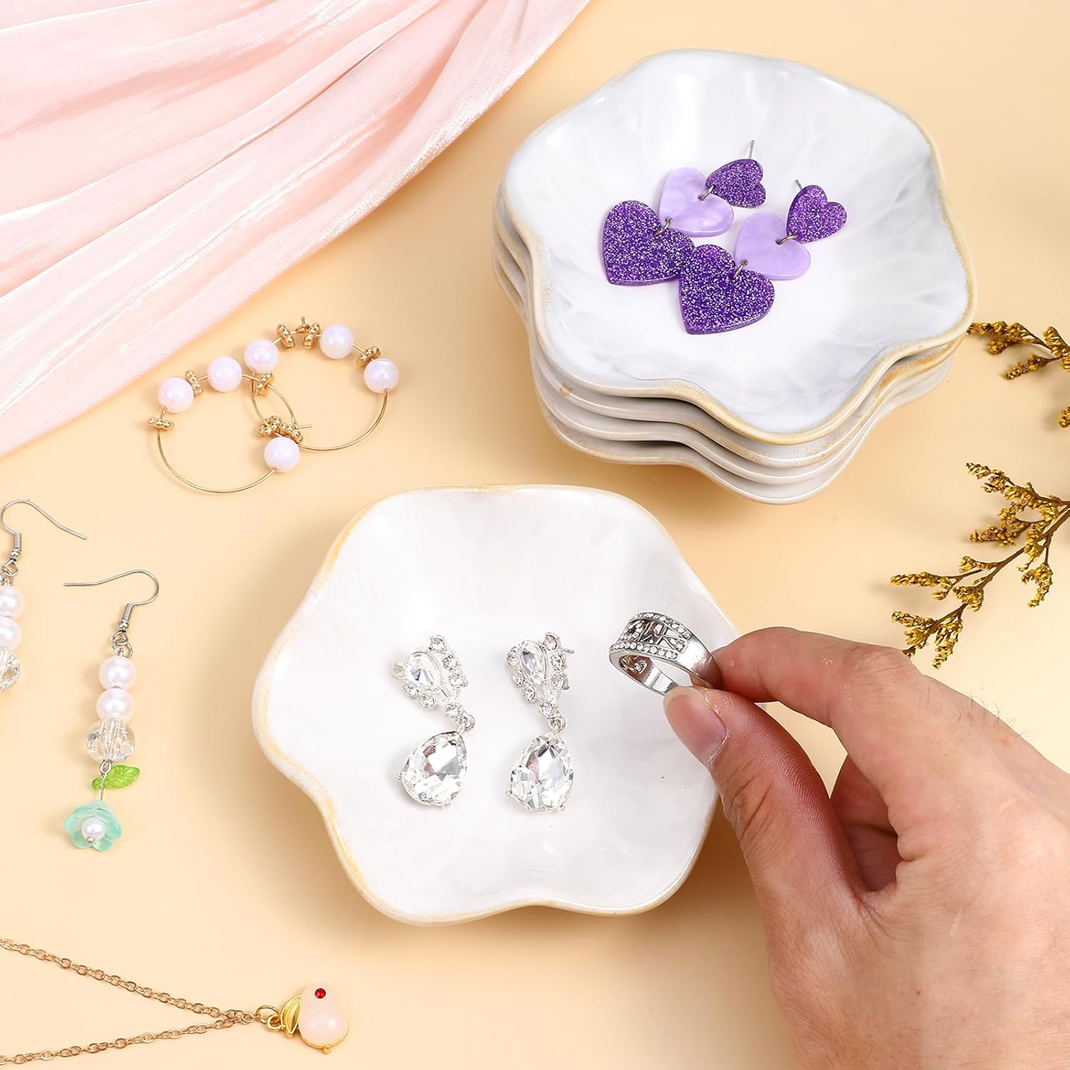 Small Ceramic Jewelry Tray Decorative Ring Tray Exquisite Small Ceramic Trinket Dish / Set of 8