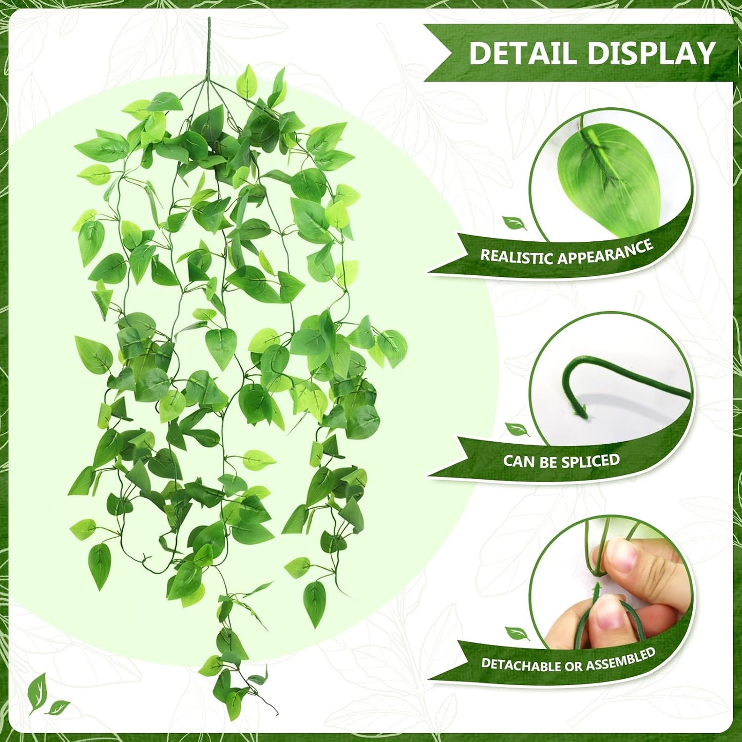 Faux Hanging Plant Artificial Greenery / Green Pothos Ivy Vines / Set of 2