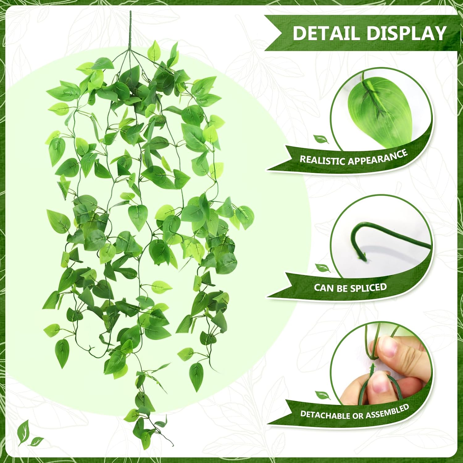 Faux Hanging Plant Artificial Greenery / Green Pothos Ivy Vines / Set of 2