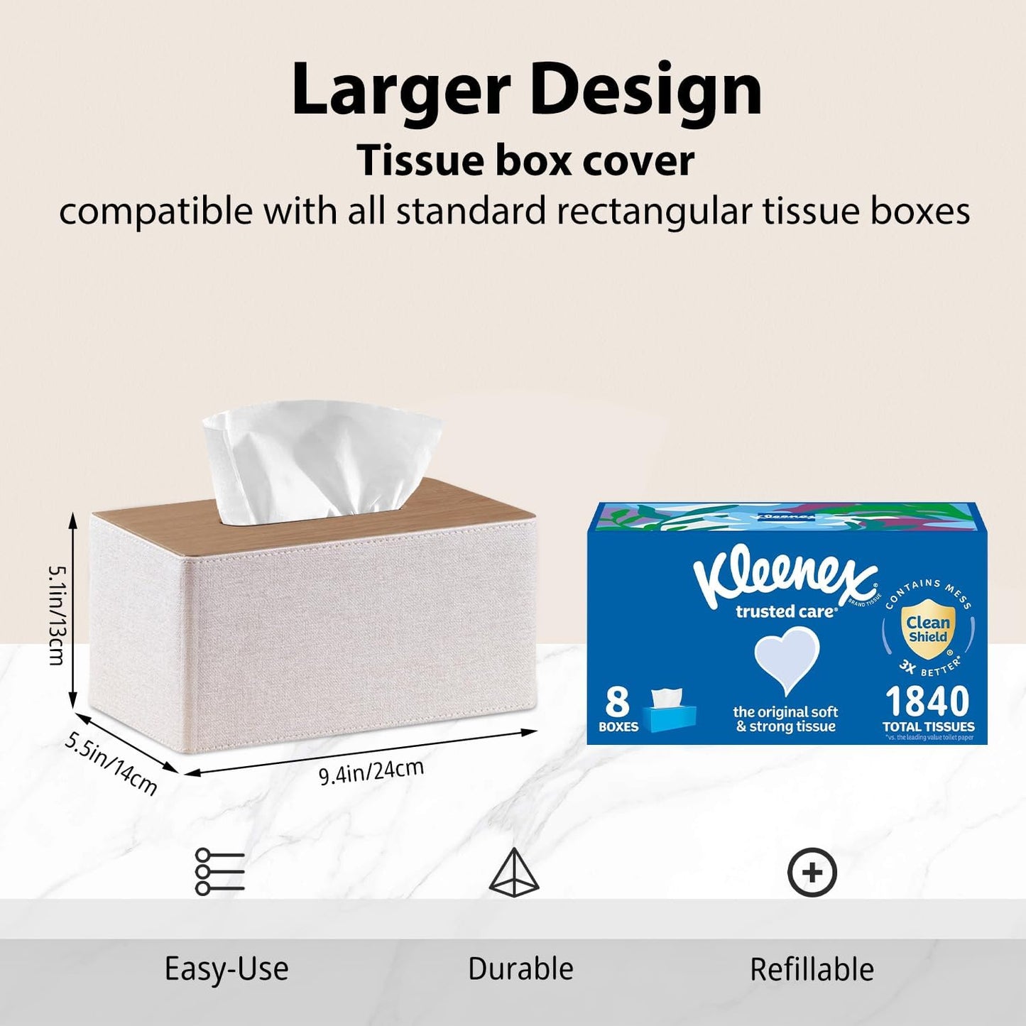 Modern PU Leather Rectangular Facial Tissue Holder / Beige / Plus
