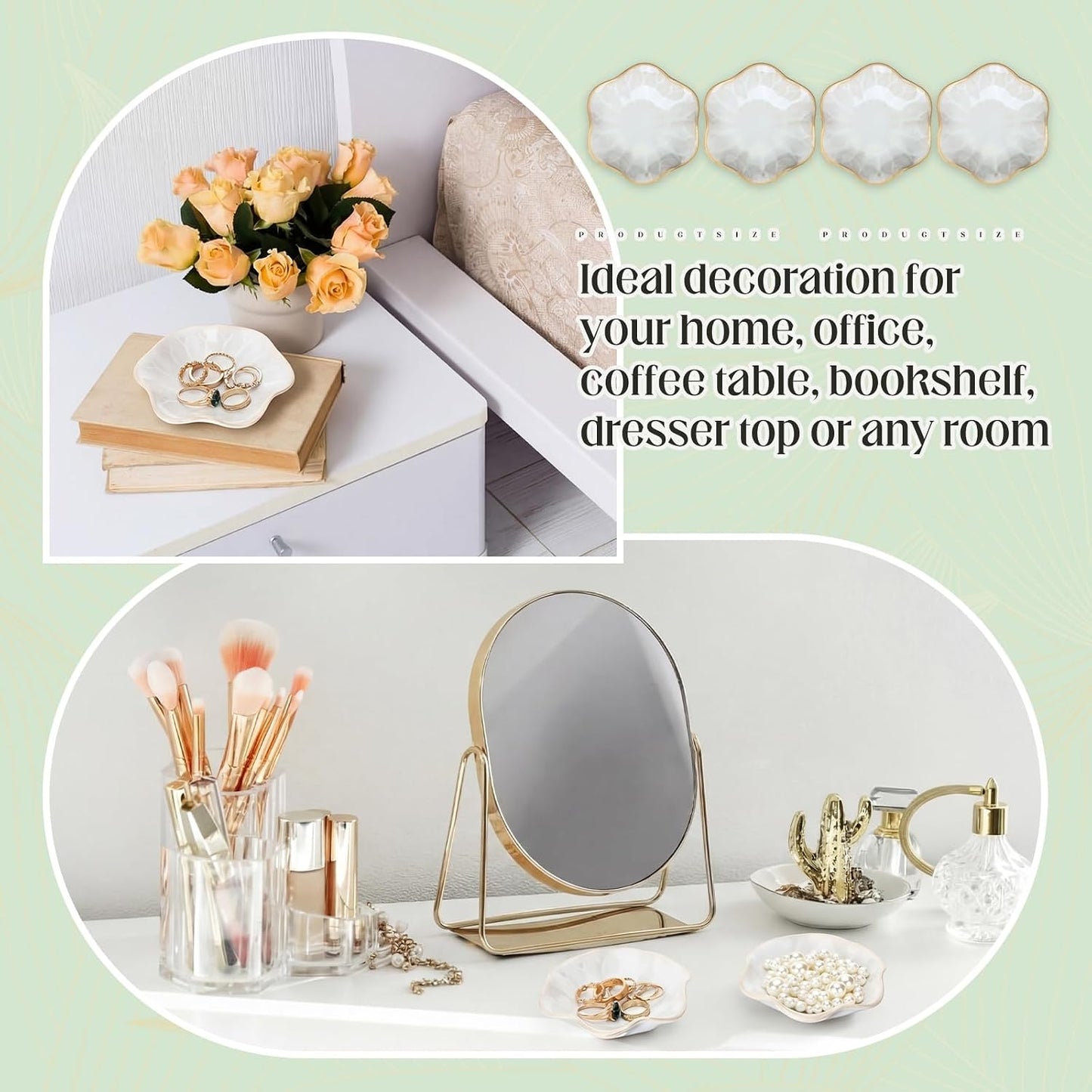 Small Jewelry Dish Trinket Holder Tray for Rings Earrings Key Bowl / White / Ceramic / Set of 4