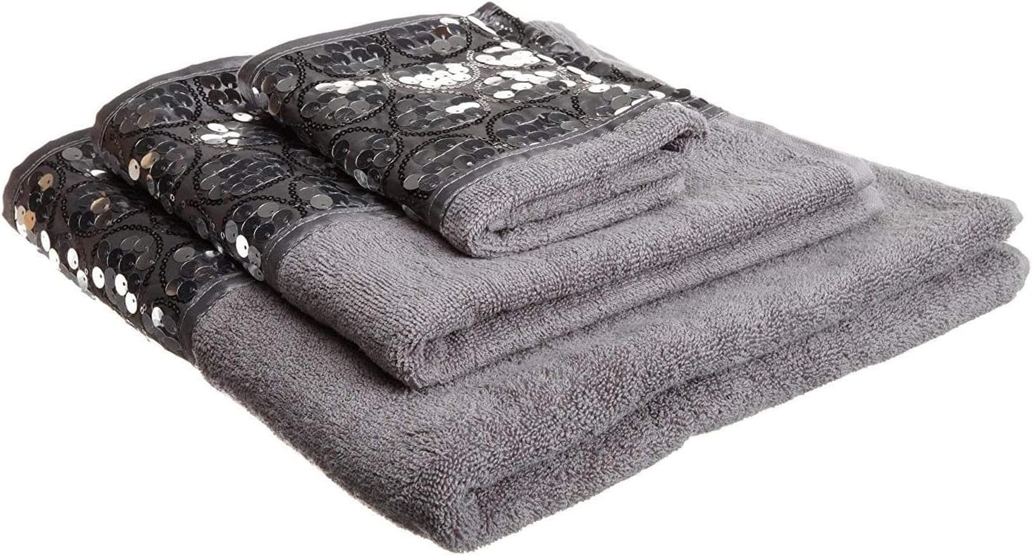 Zahari Home Sinatra 3 Piece Bathroom Towel Set Bath Towel Hand Towel Wash Cloth Absorbent, Silver