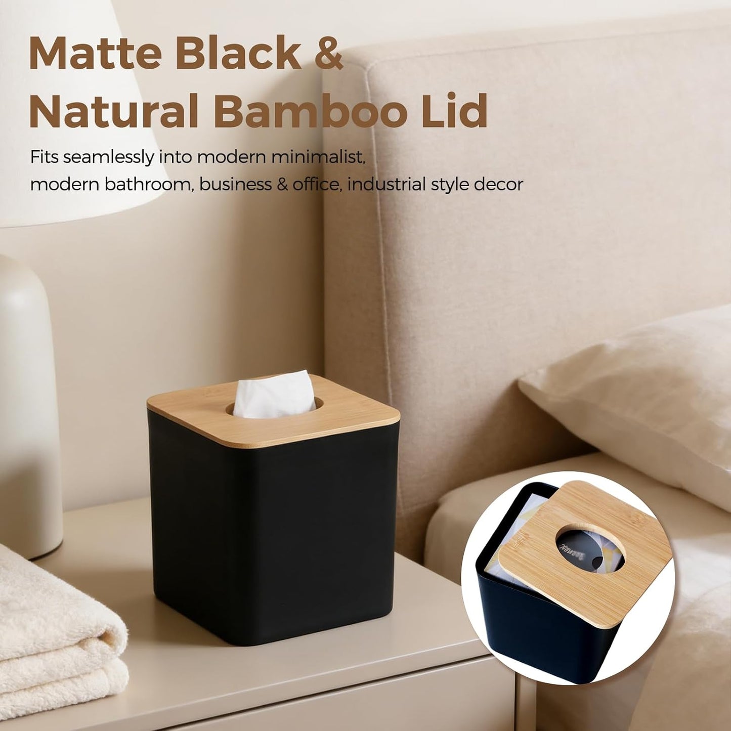 Tissue Box Cover / Black / 5.5" Square