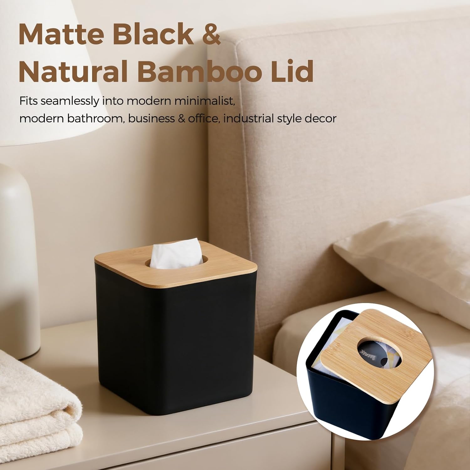 Tissue Box Cover / Black / 5.5" Square