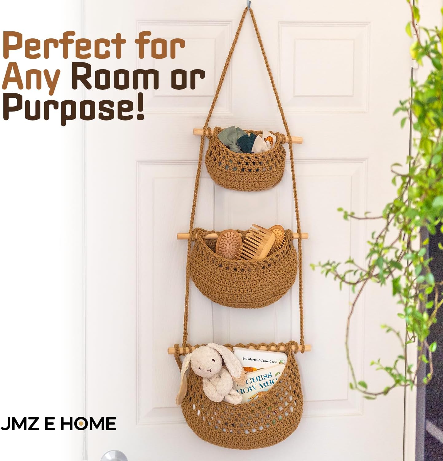 3 Tier Woven Wall Basket / Brown