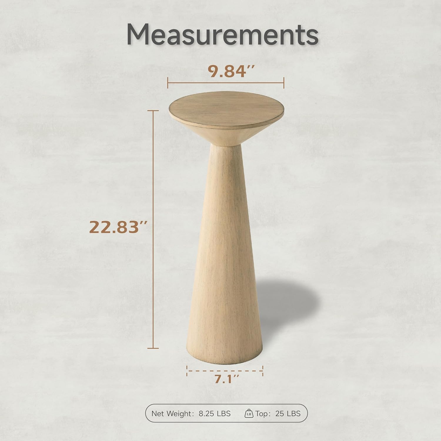 Farmhouse Tall Pedestal End Table Small Solid Wood Martini Table Plant Stand / Light Natural Wood