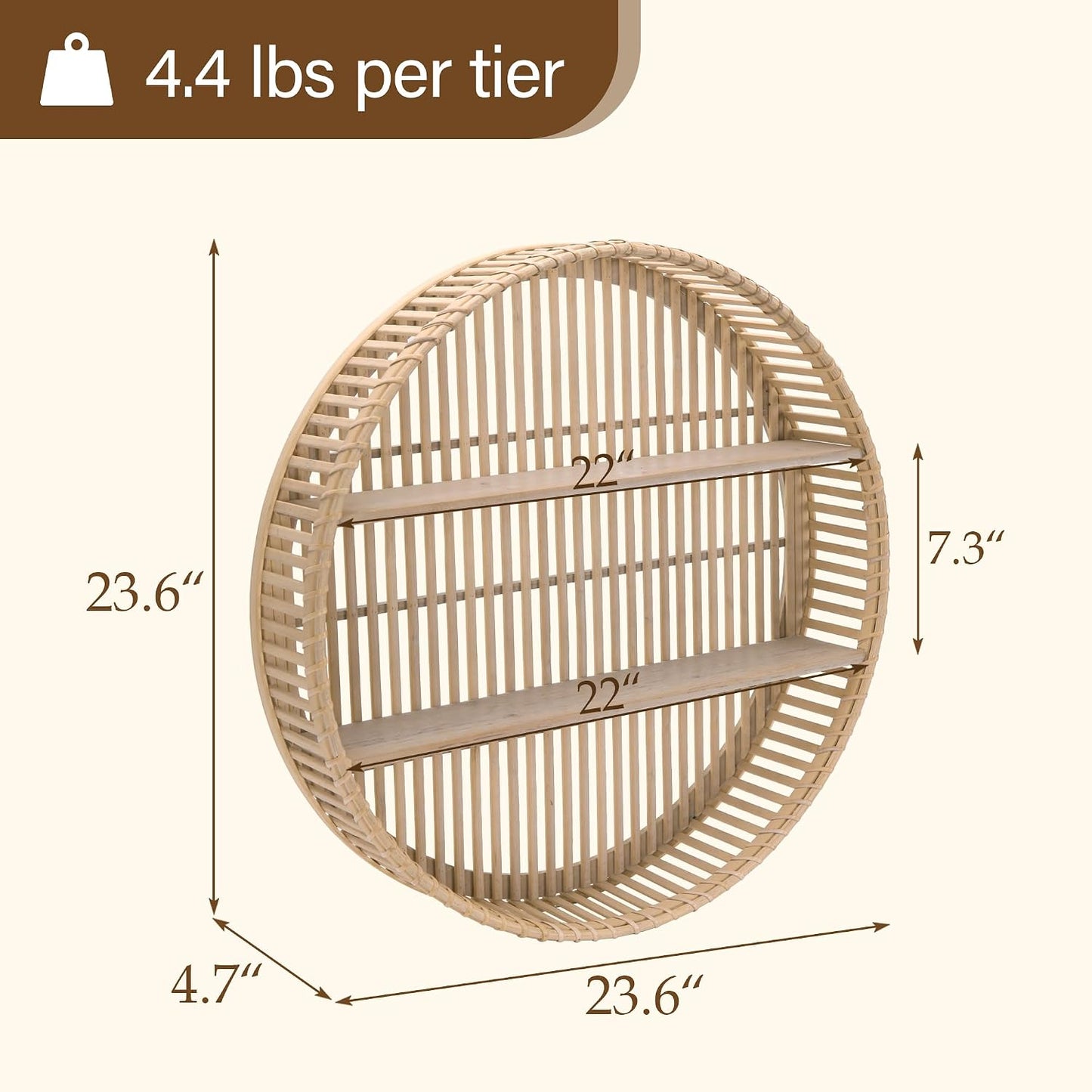 Rattan Wall Shelf 3 Tier Boho Wall Mounted Shelf Farmhouse Handcraft Round Floating Shelf Display