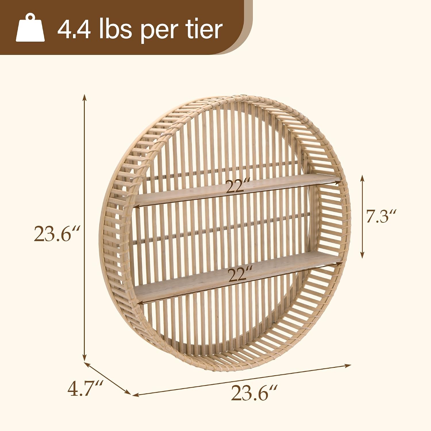 Rattan Wall Shelf 3 Tier Boho Wall Mounted Shelf Farmhouse Handcraft Round Floating Shelf Display