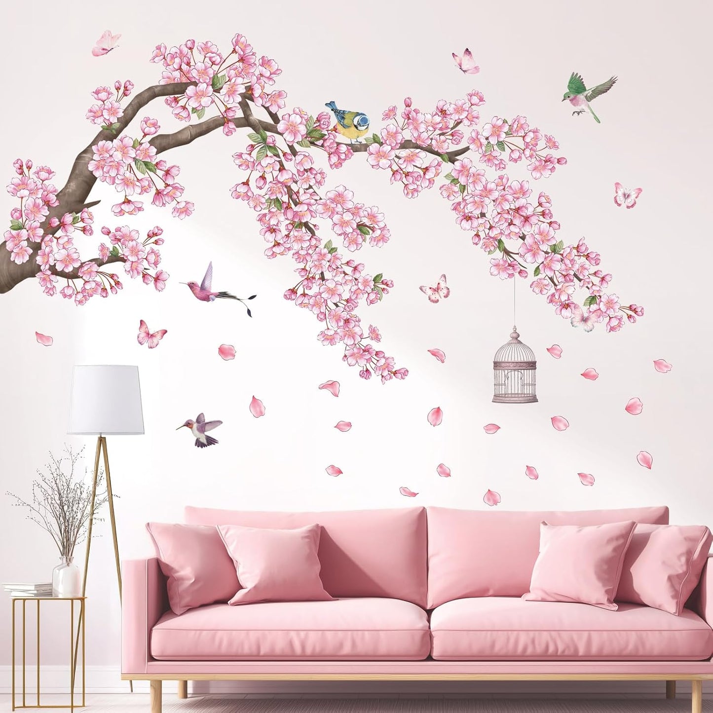 SG2-2426 Cherry Blossom Flower Tree and Cage Branch Wall Decal / Cherry Blossom Tree / 47.7 x 24.7