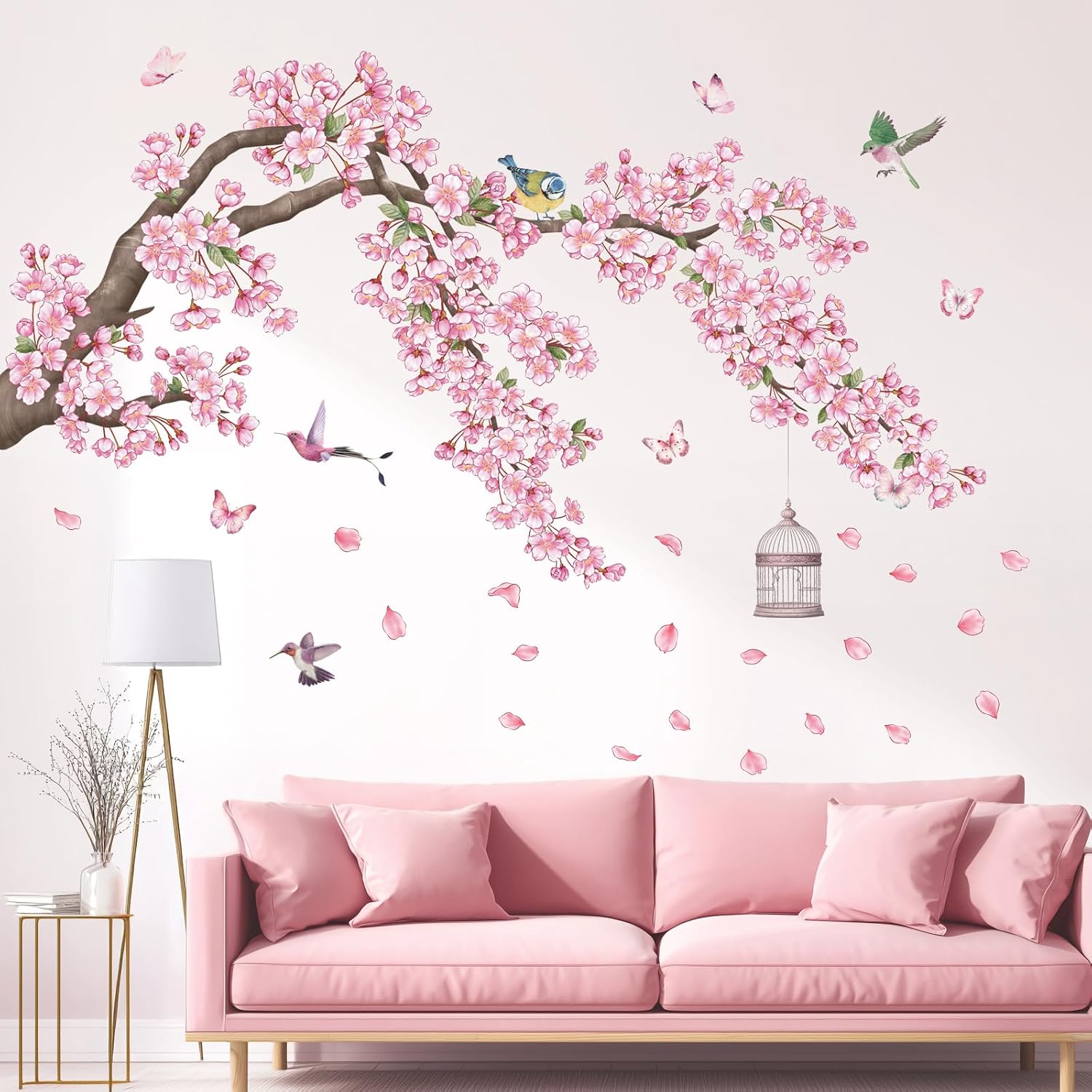 SG2-2426 Cherry Blossom Flower Tree and Cage Branch Wall Decal / Cherry Blossom Tree / 47.7 x 24.7