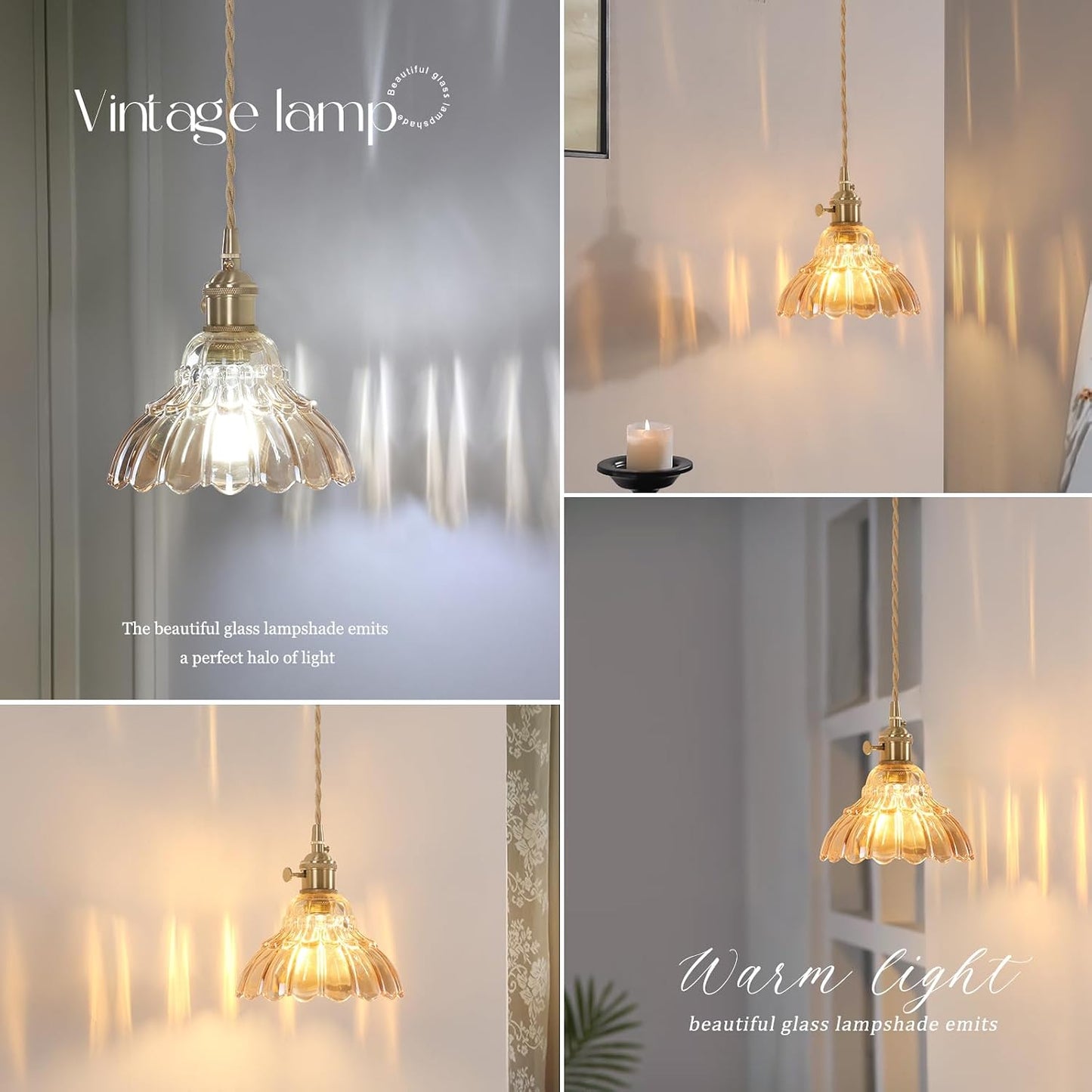 Shenmoyl Vintage Wall Sconce with Amber Lily of the Valley Shade Pattern Glass Adjustable Chain Retro Gold Wall Mounted