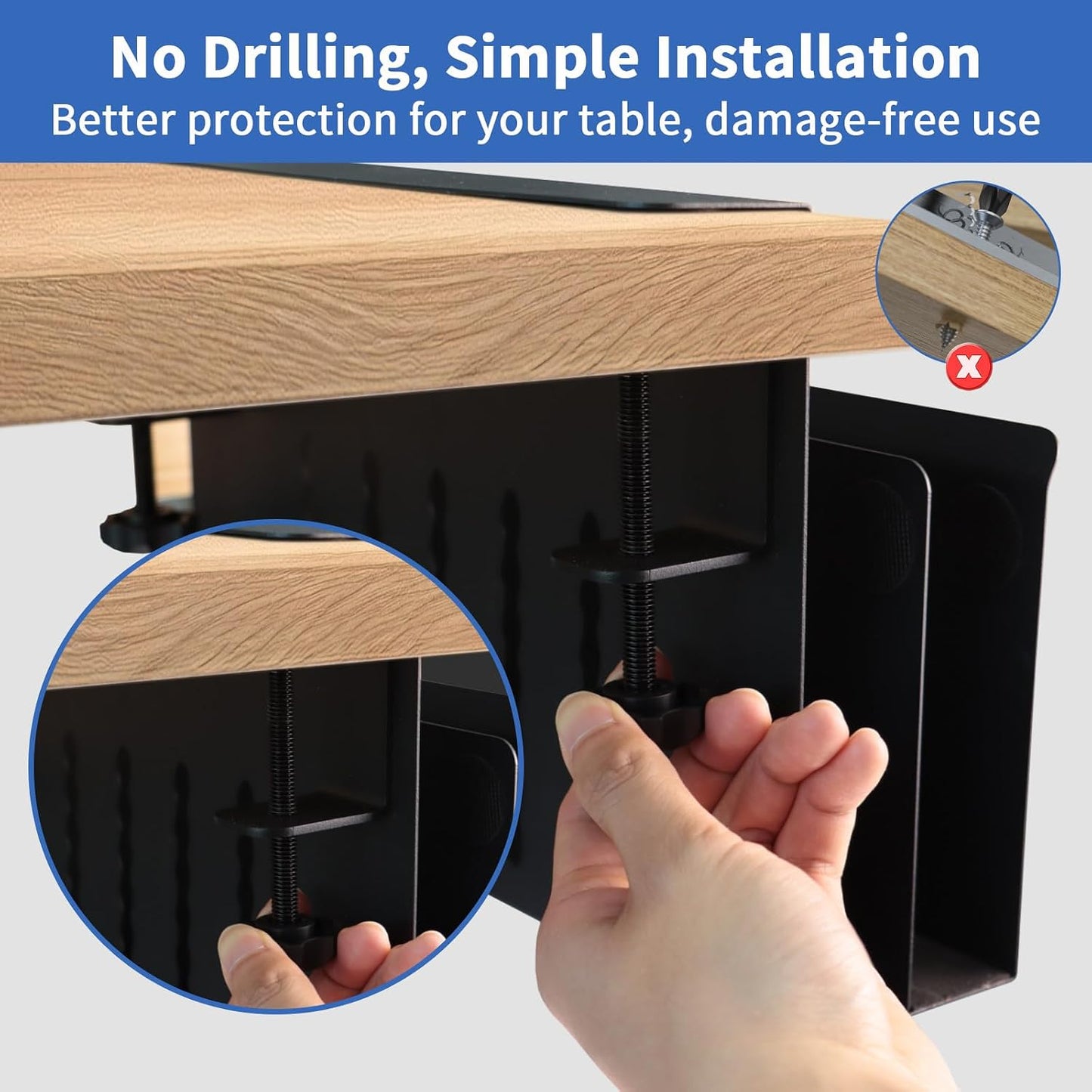 LUKETURE Desk Side Storage, 2 Tie Laptop Holder No Drill Clamp On Organizer | Steel Side Desk Organizer, Clamp on