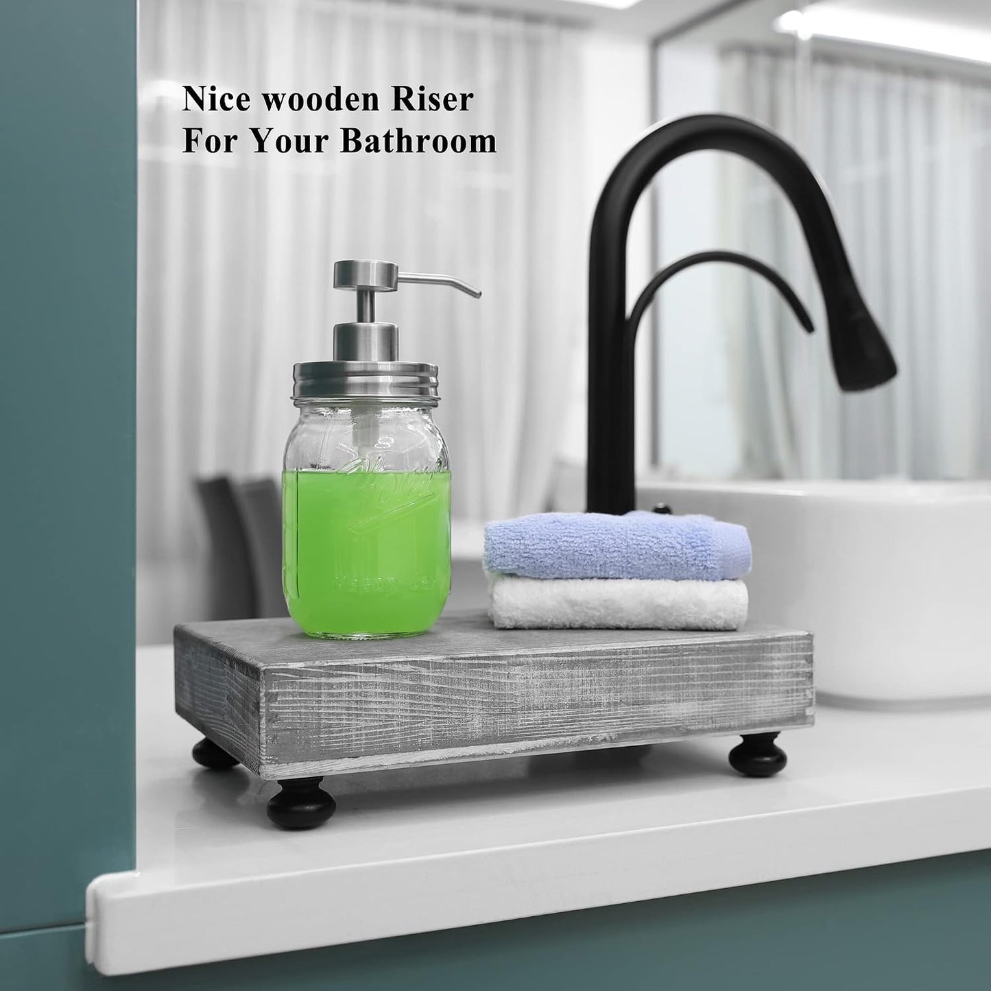 Wood Riser Soap Stand & Tray / Grey Wooden Riser / 10.9 x 7