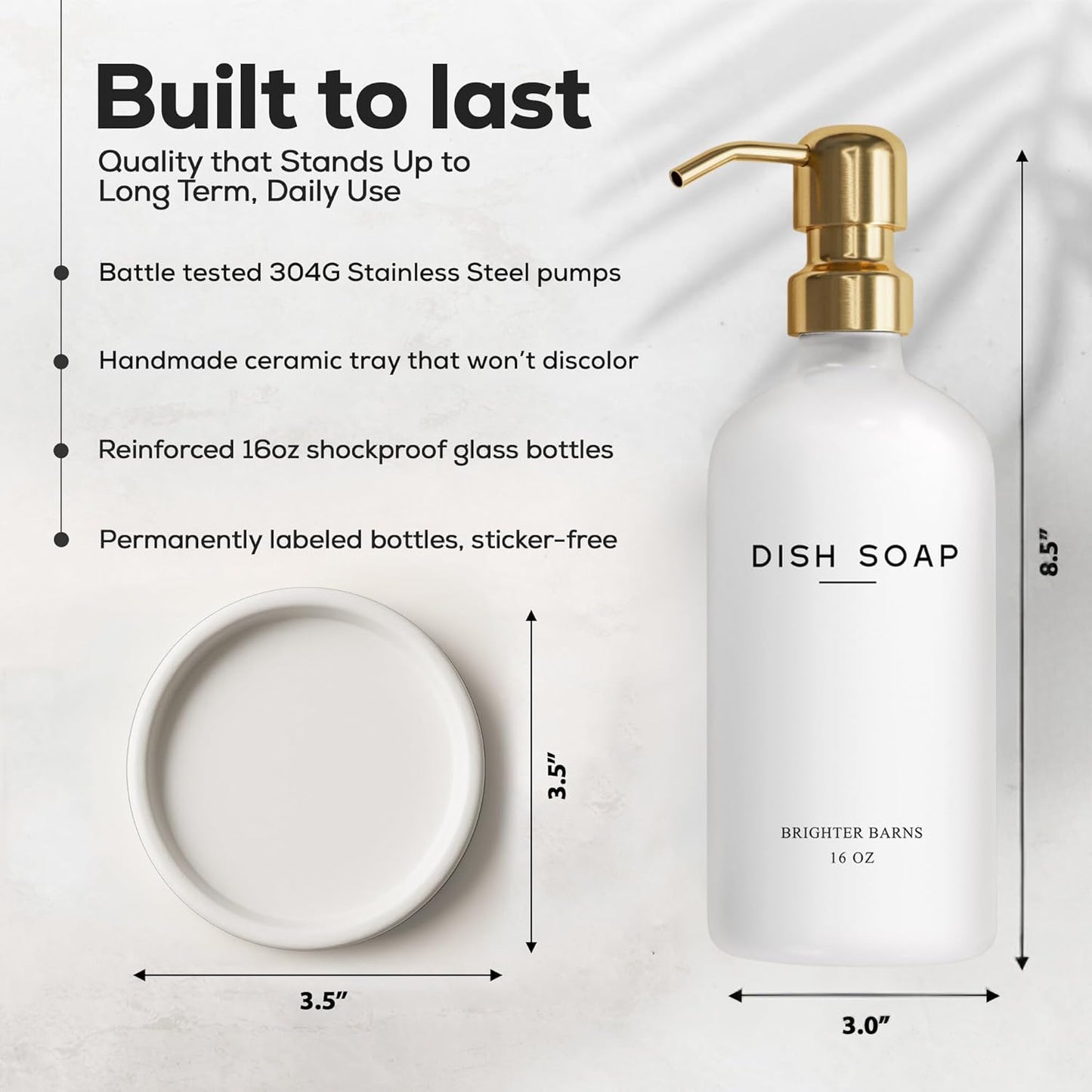 Luxury Glass Dish Soap Dispenser for Kitchen Sink by Brighter Barns - Modern Kitchen Soap Dispenser Set - Refillable