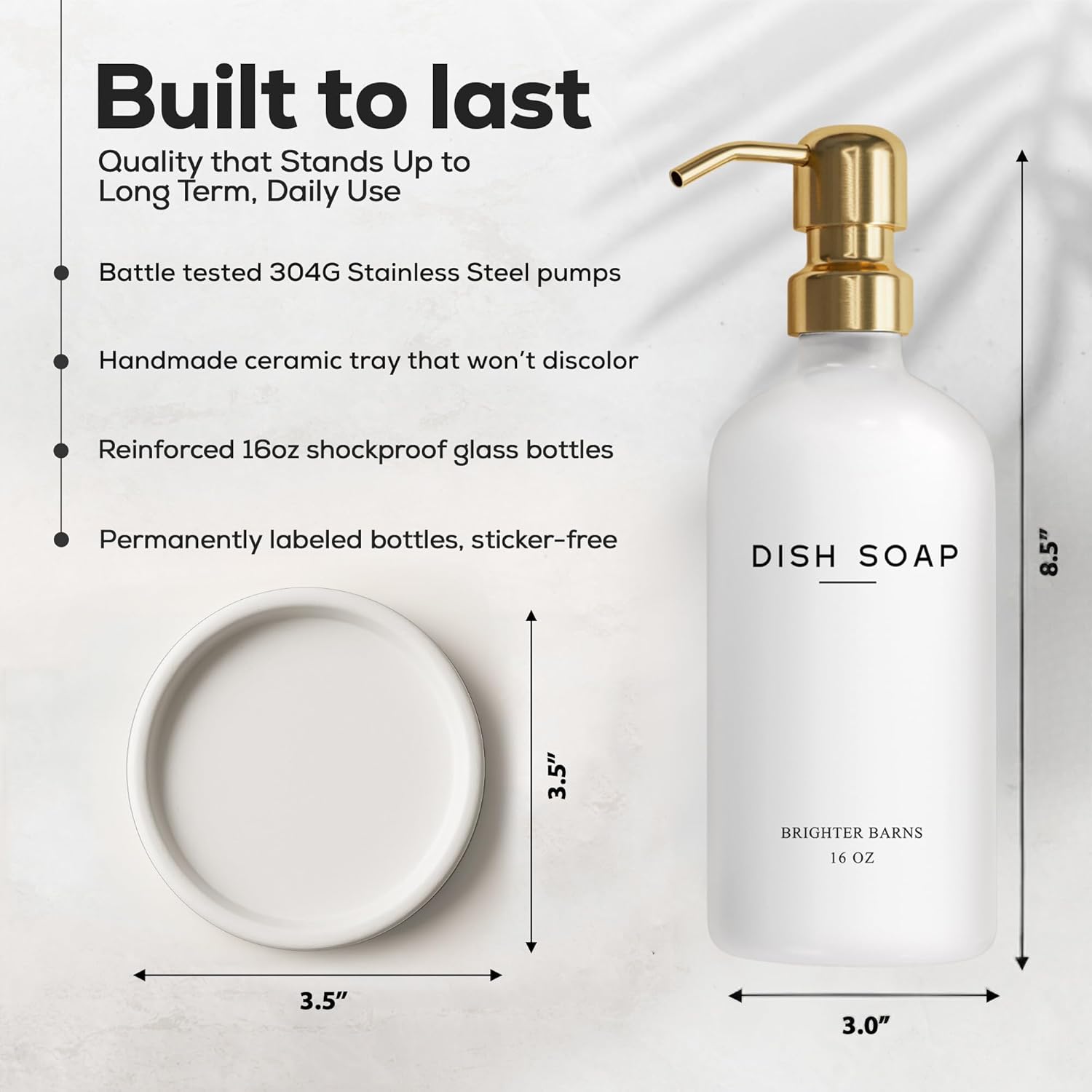 Luxury Glass Dish Soap Dispenser for Kitchen Sink by Brighter Barns - Modern Kitchen Soap Dispenser Set - Refillable