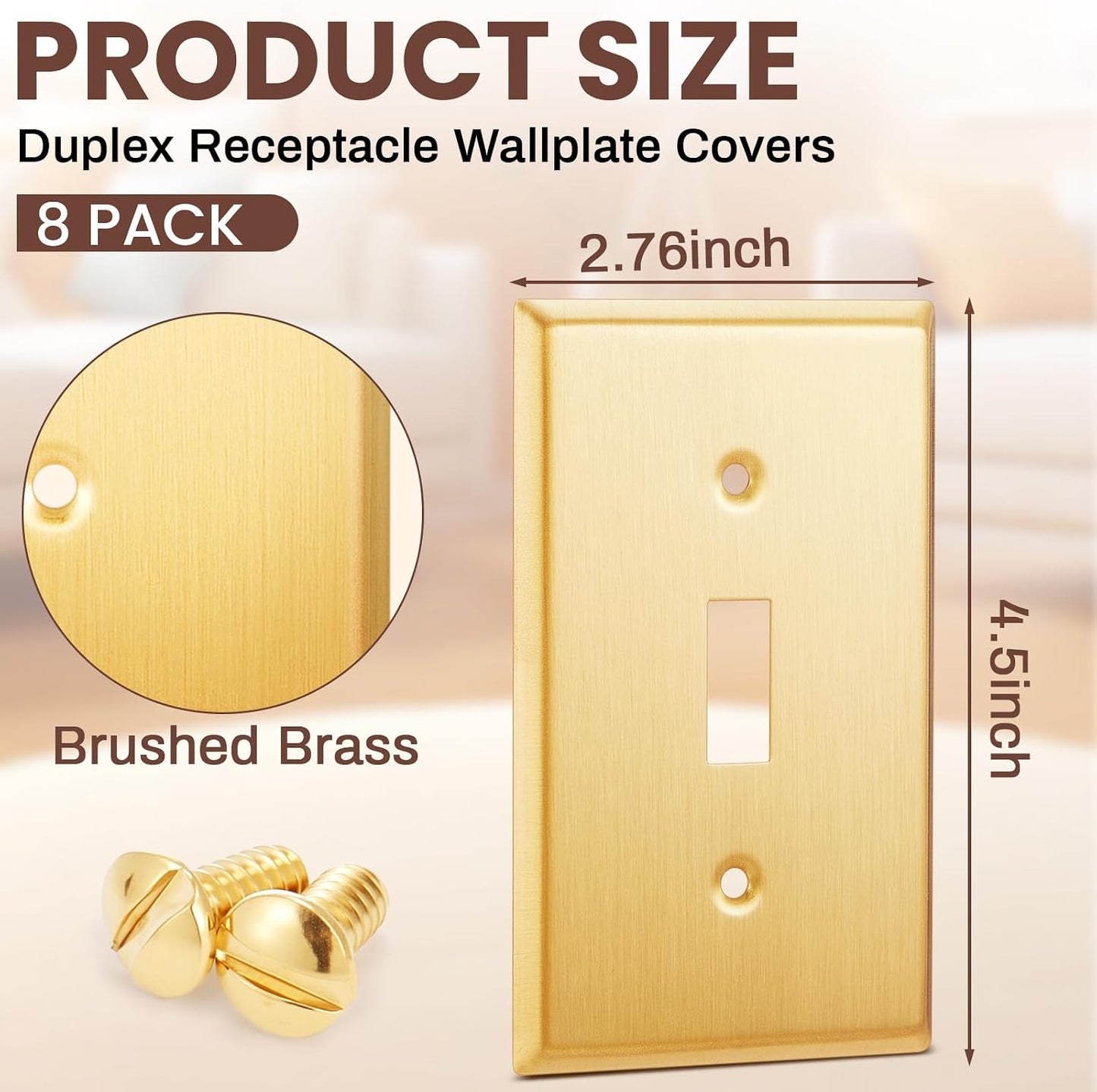 Zonon 8 Pack Gold Outlet Covers 4.50" x 2.76" Toggle Light Switch Covers Brass Metal Brushed Decorative Gold Receptacle