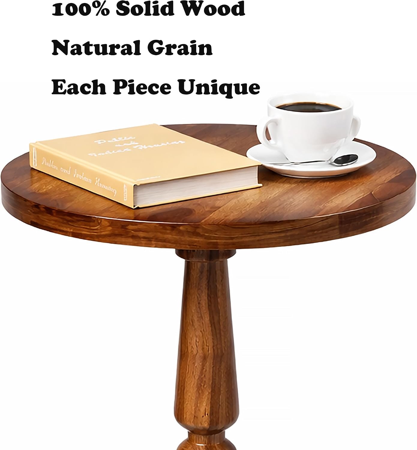 Small Wooden Round Side Table / Warm Brown